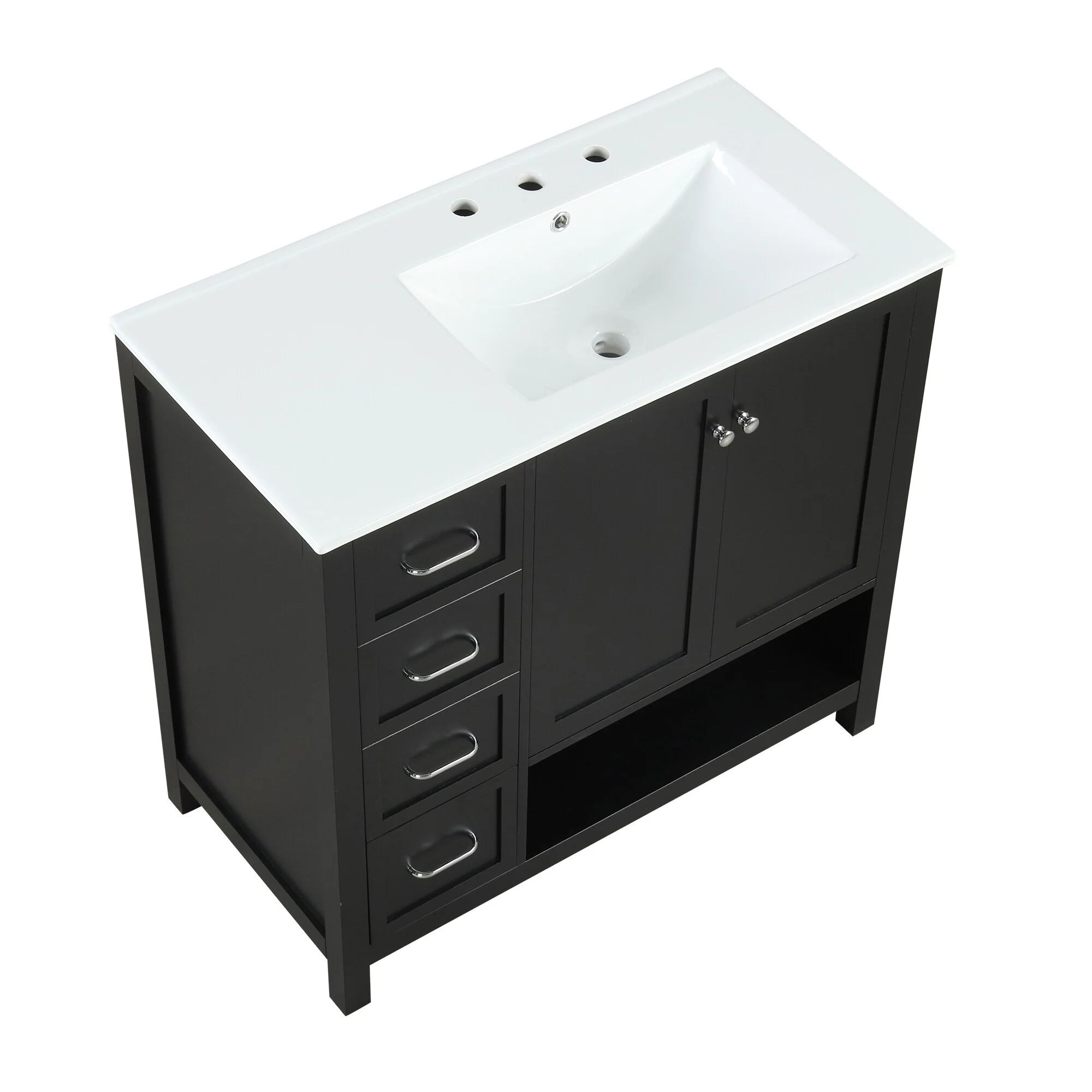Bathroom Vanity with Ceramic Sink, Bathroom Storage Cabinet with 2 Drawers, Bathroom Vanity with 1 Tip-Out Drawer and 1 Door