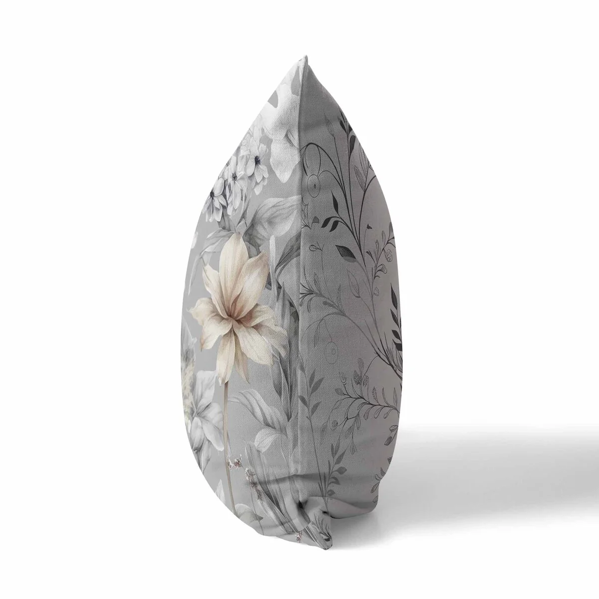 Grey And White Wildflower Whimsy Faux Suede Throw Pillow Zipper