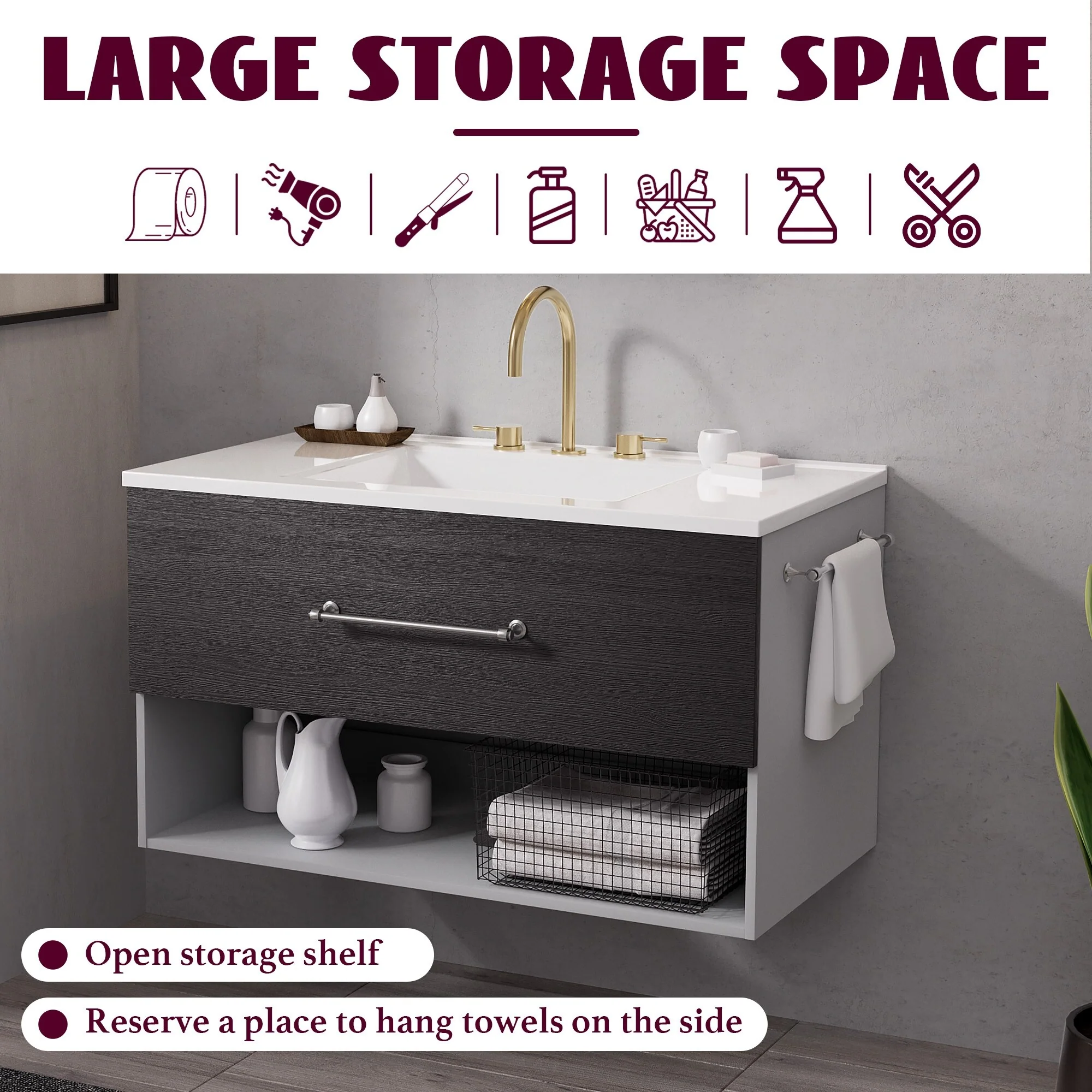 36-Inch Minimalist MDF Bathroom Vanity with Sink – Sleek and Simple Design for Modern Spaces