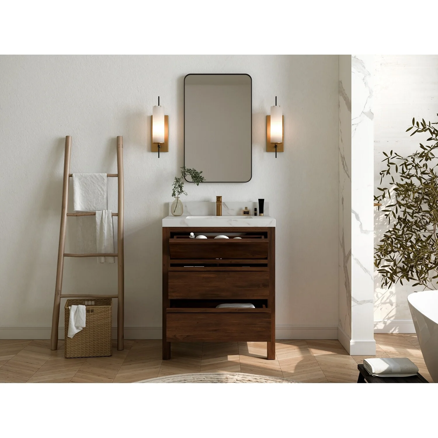 Willow Collections 30 in. W x 22 in. D Elizabeth Solid Teak Wodd Single Sink Bathroom Vanity with Countertop