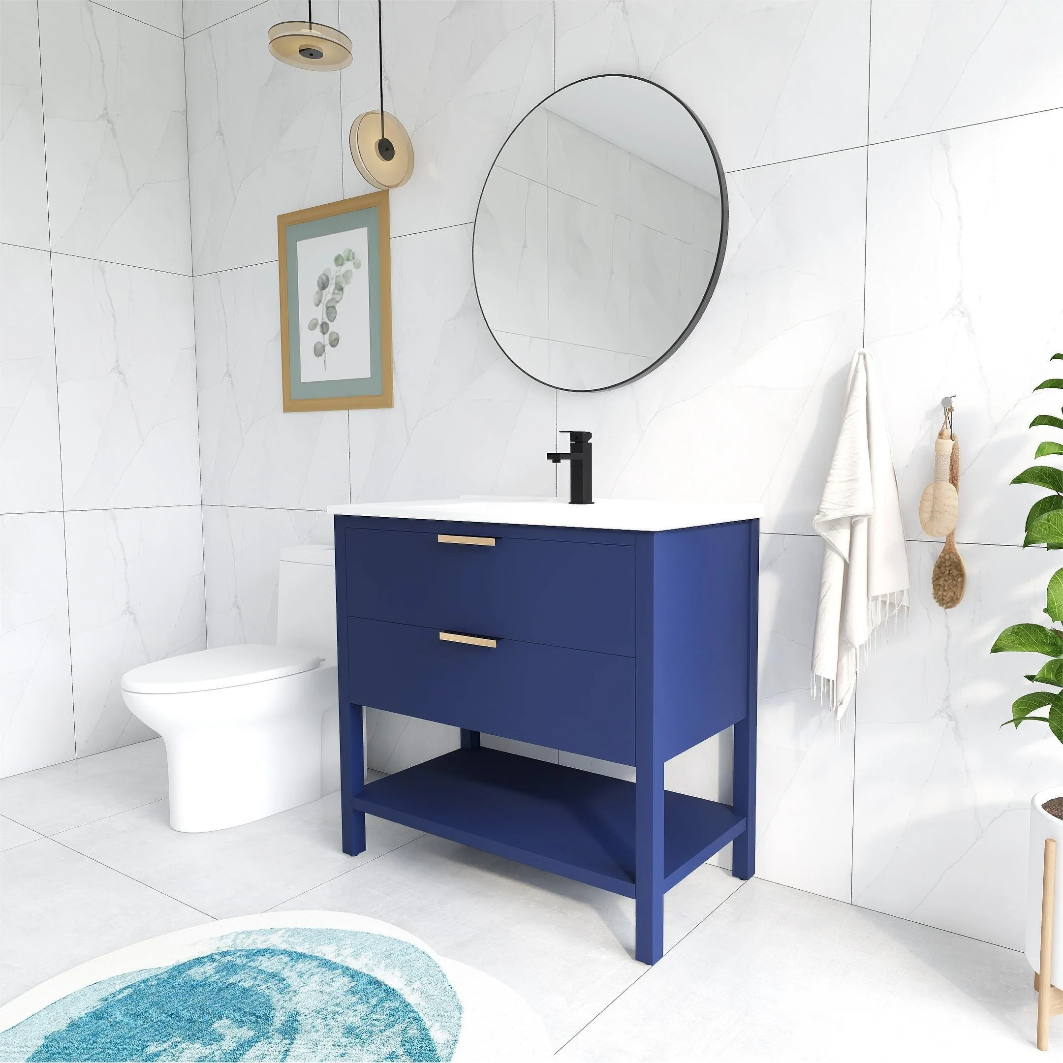 BNK 30/36 Inch Bathroom Vanity With Single Sink,Modern Bathroom Vanities With Soft Close Drawer And Shelf