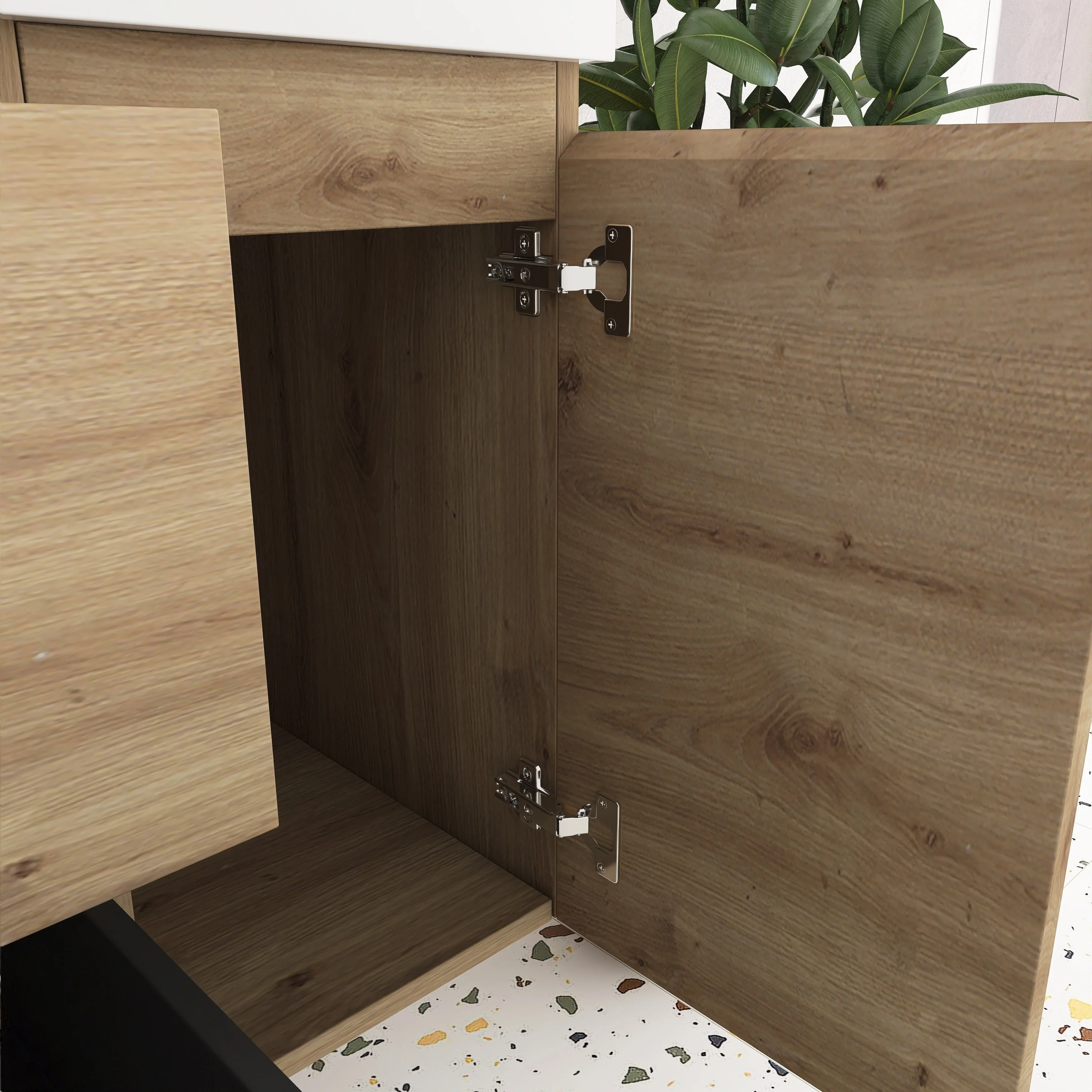 Angela Wall Mounted Bathroom Vanity in F. Oak with White Cultured Marble Top