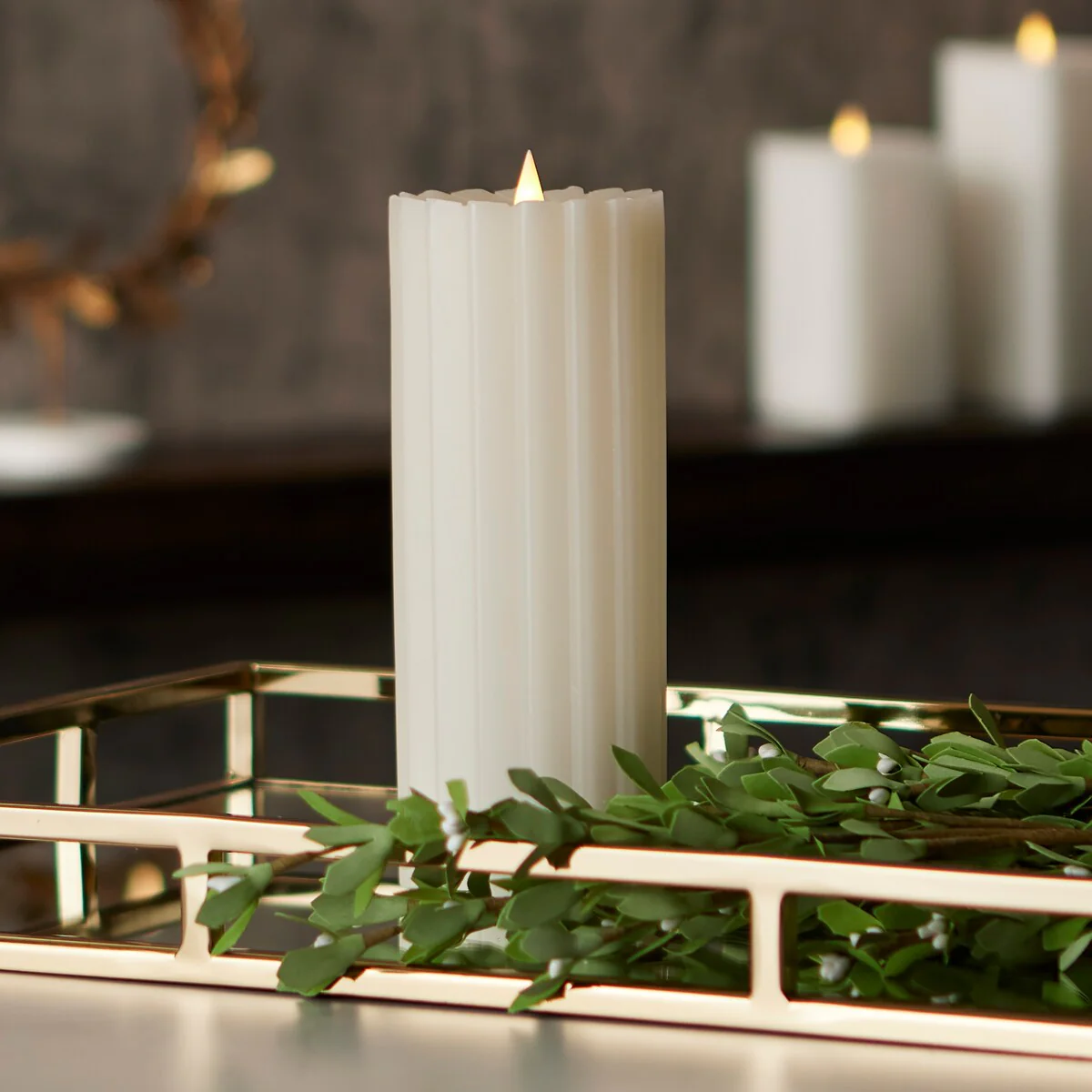 Sutton Fluted Motion Flameless Candle 3x7 Ivory