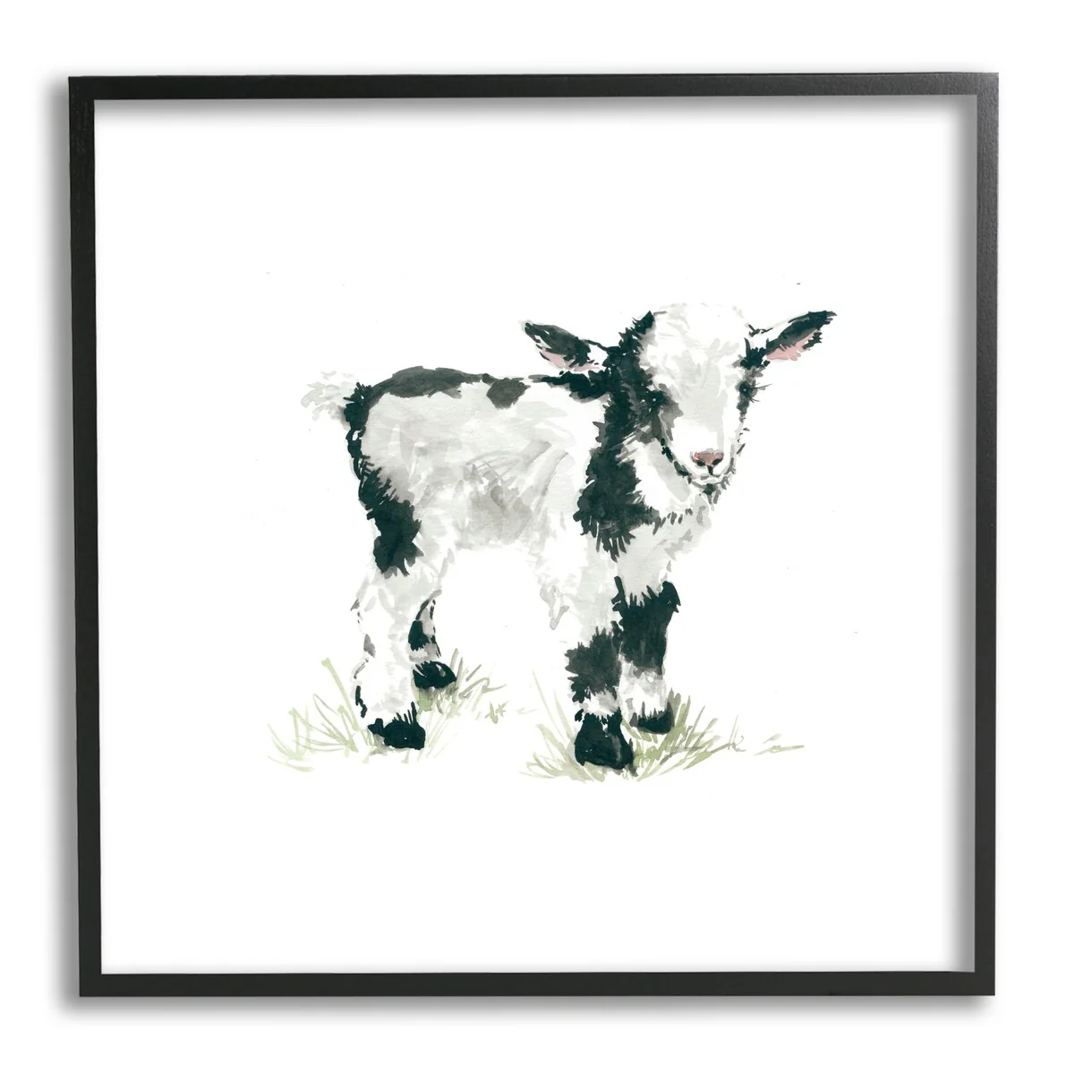 Stupell Baby Farm Lamb Minimal Country Animal over White Framed Wall Art - Black