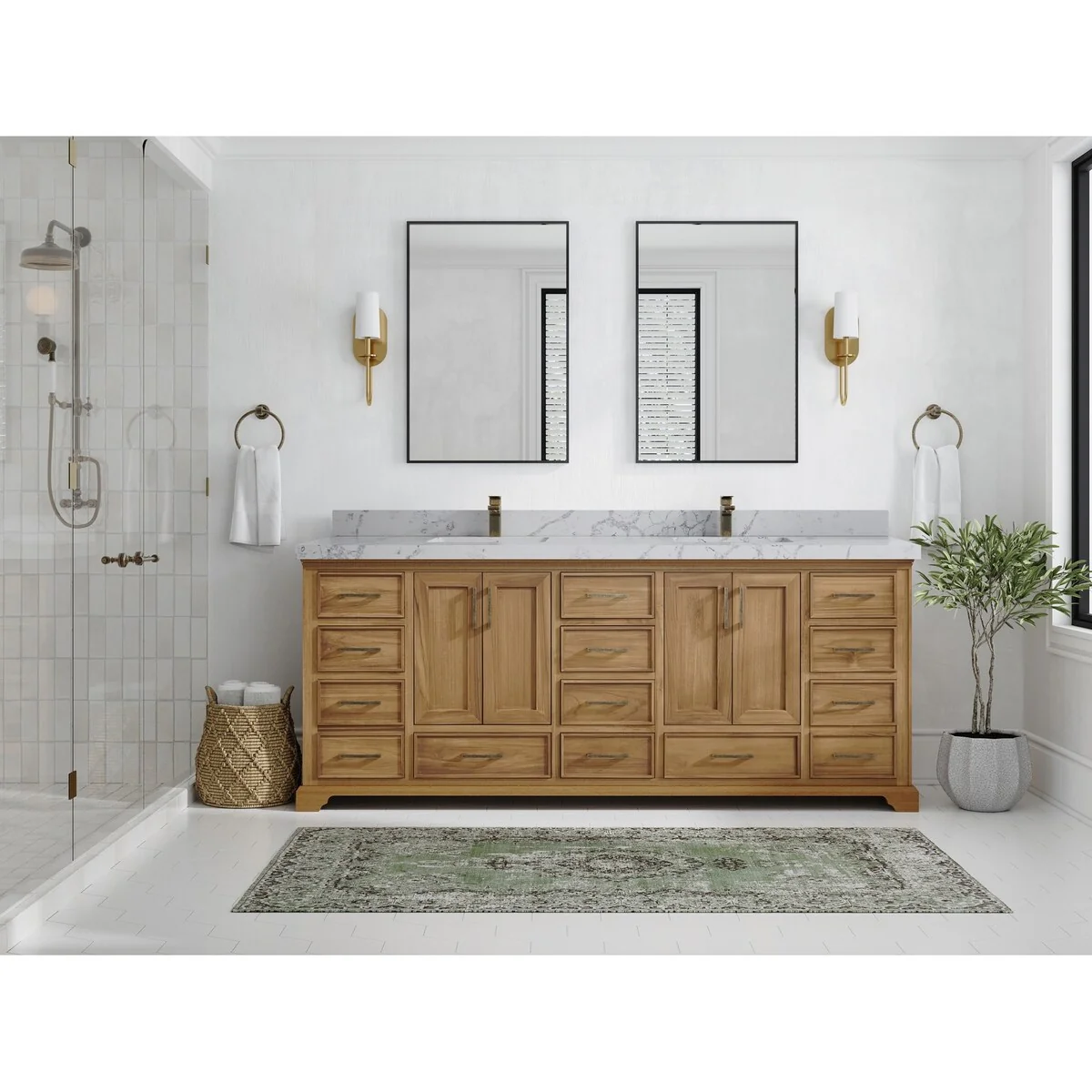 Willow Collections 84 in. W x 22 in. D Charlotte Teak Double Sink Bathroom Solid Teak Vanity with Countertop