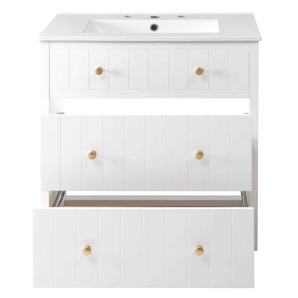 30-Inch Modern White Bathroom Vanity Cabinet with two drawers