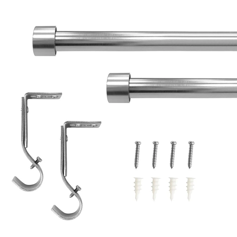 Lumi Single Curtain Rod Brushed Nickel/ Black- End Cap finials