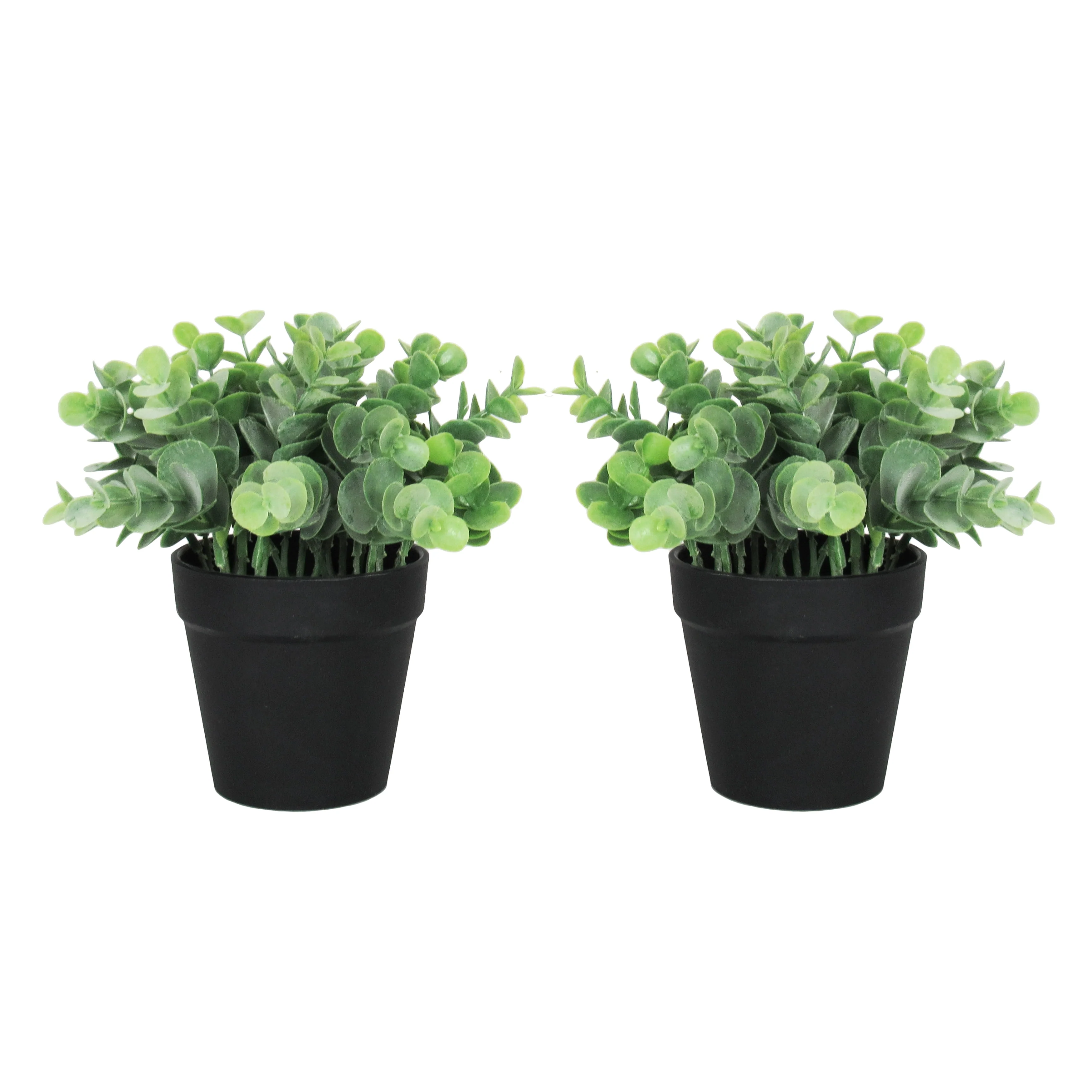 Set of 2 Artificial Eucalyptus Plant in Black Pot 7in - Green