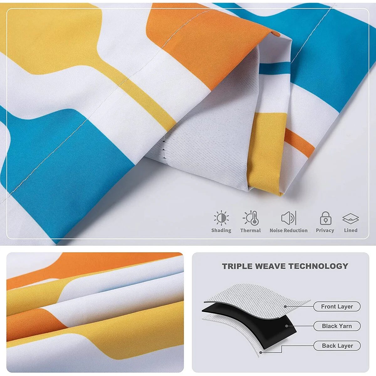 DriftAway Riley Geo Pattern Mid Century Lined Blackout Grommet Window Curtain Panel Pair