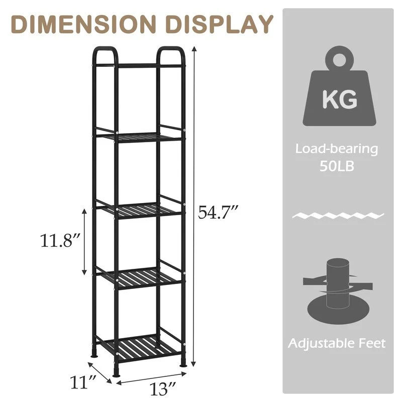 5 Tier Narrow Bathroom Shelving Unit - 13