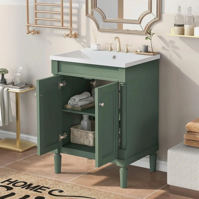 24'' Bathroom Vanity with Top Sink: Modern 2-Tier Storage Cabinet, Single Sink, Large Shelves