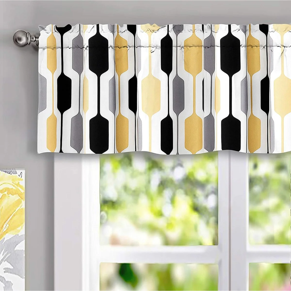 DriftAway Riley Geo Lined Window Curtain Valance Gold Black Gray 52 x 14 - 52