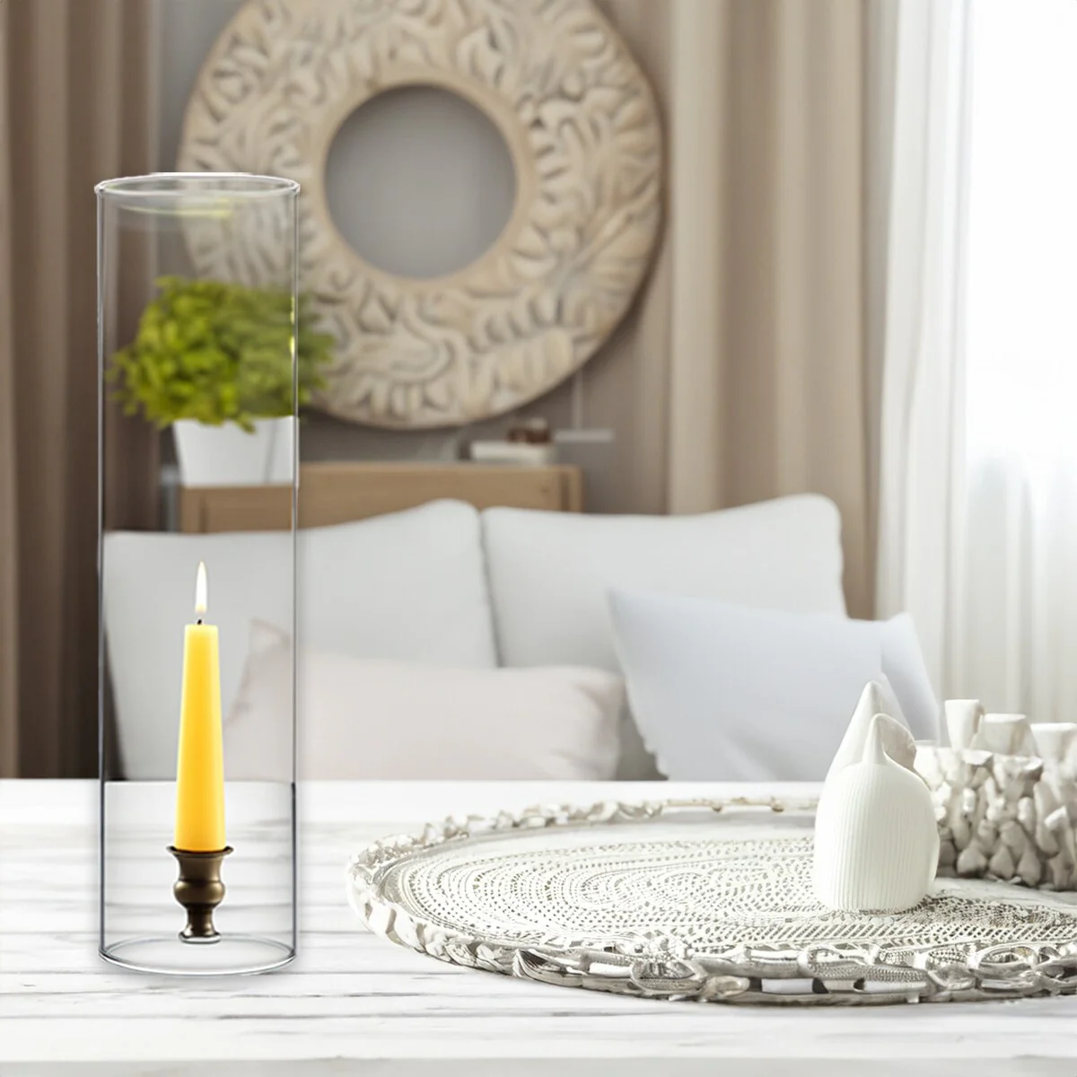 Clear Glass Cylinder Hurricane Chimney Tube, Candle Cover - 1 Piece