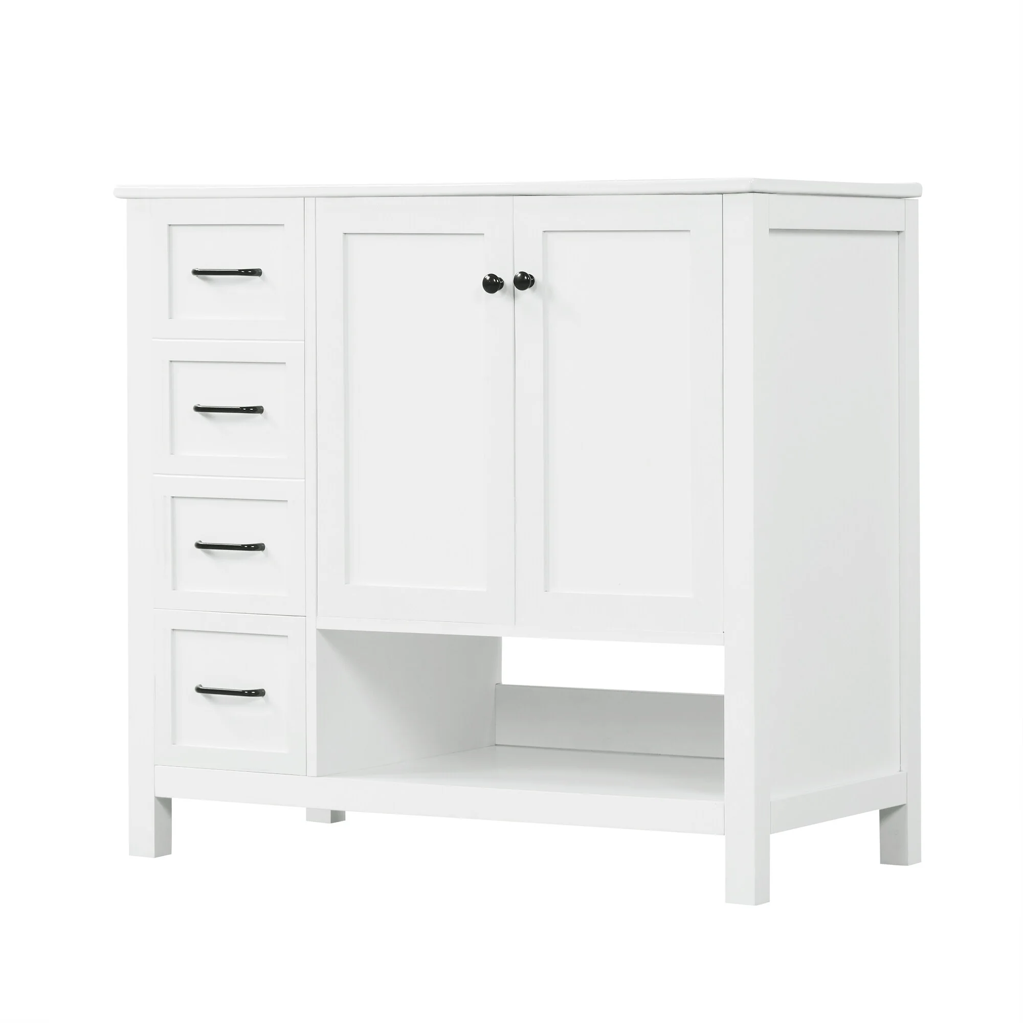 Bathroom Vanity with Ceramic Sink, Bathroom Storage Cabinet with 2 Drawers, Bathroom Vanity with 1 Tip-Out Drawer and 1 Door