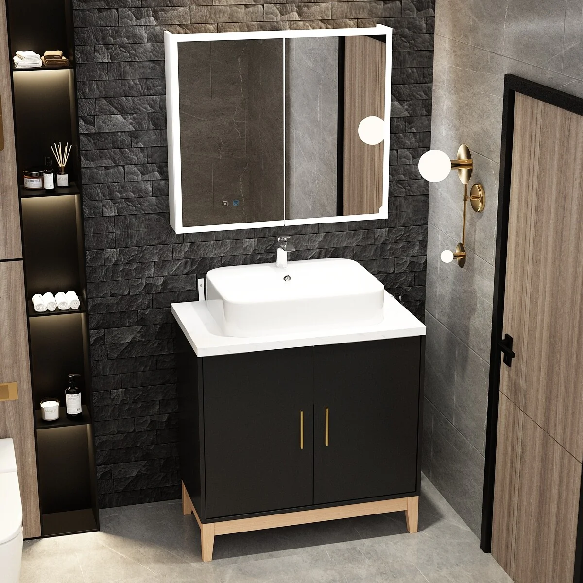 Complete Bathroom Vanity and LED Medicine Cabinet Ensemble