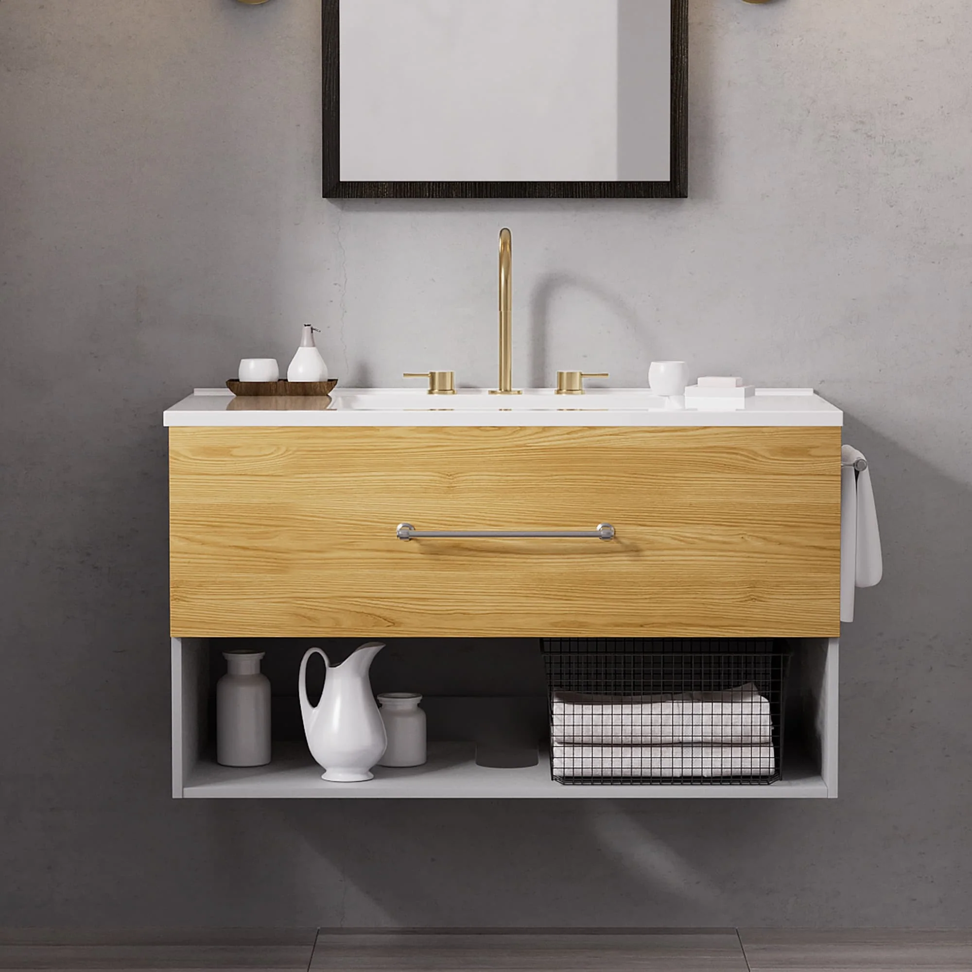 36-Inch Minimalist MDF Bathroom Vanity with Sink – Sleek and Simple Design for Modern Spaces