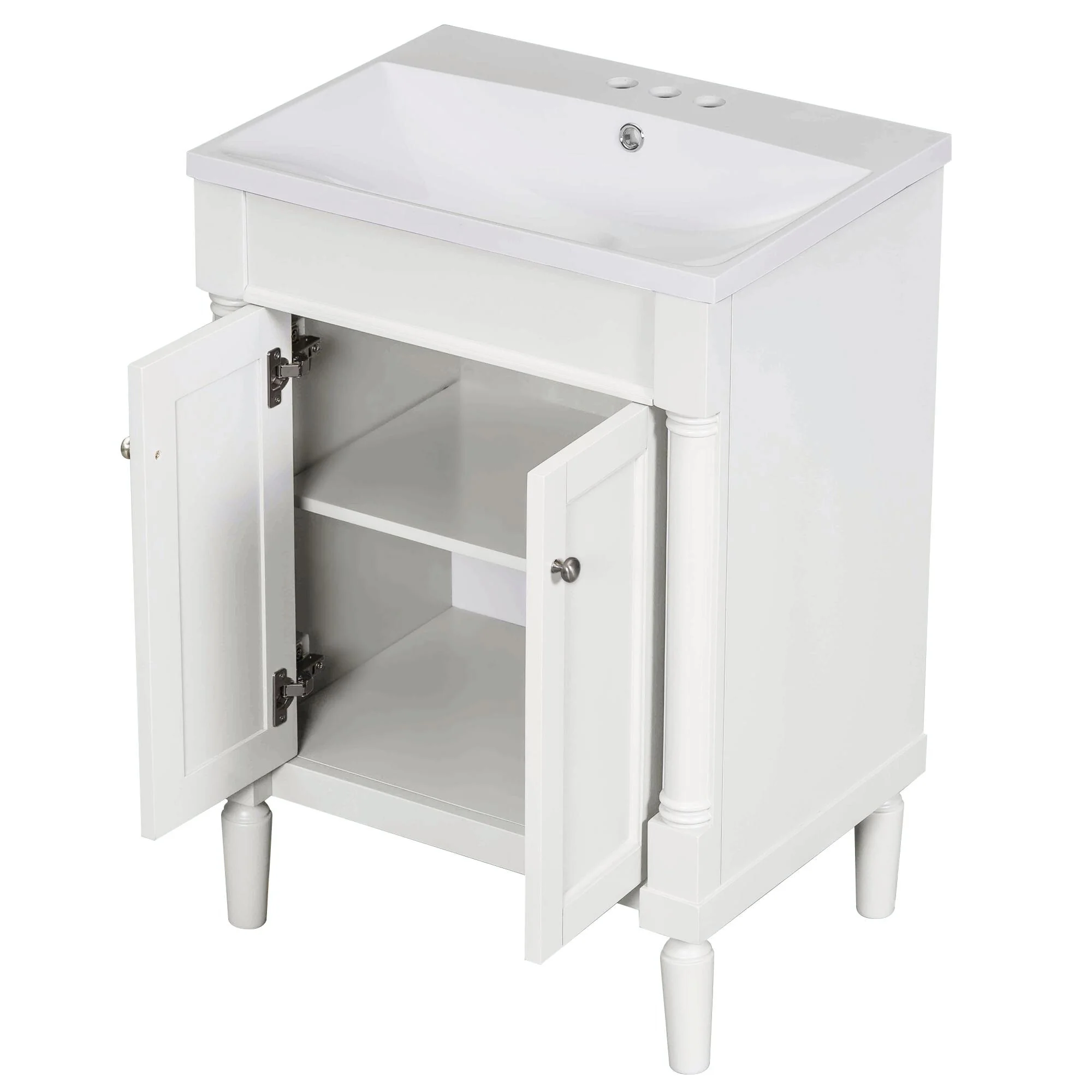 24'' Bathroom Vanity with Top Sink: Modern 2-Tier Storage Cabinet, Single Sink, Large Shelves