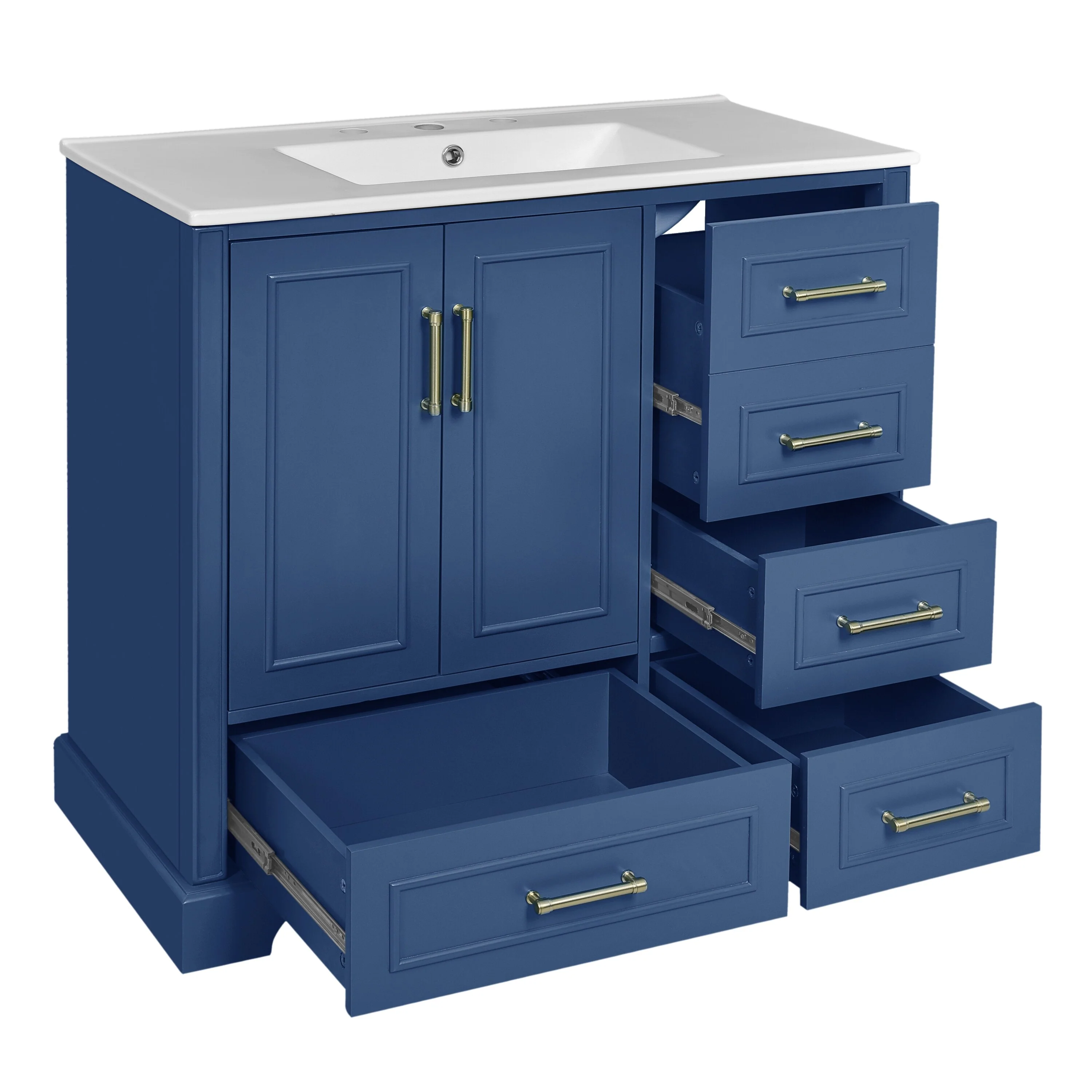 Bathroom Vanity with Resin Sink, Bathroom Vanity Set with 4 Drawers, Bathroom Storage Cabinet with 2 Soft Close Doors
