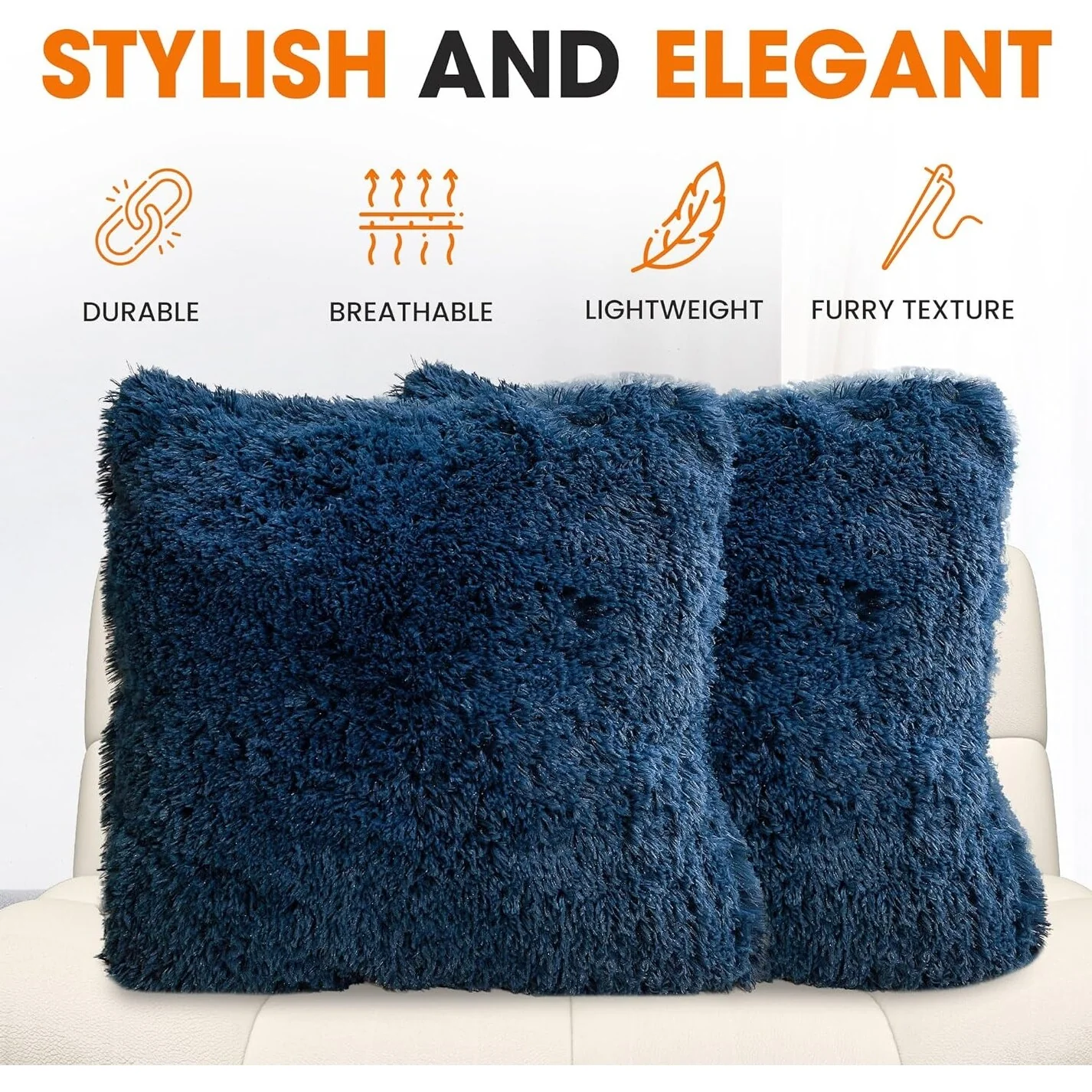 Cheer Collection Shaggy Long Hair Throw Pillows (Set of 2)