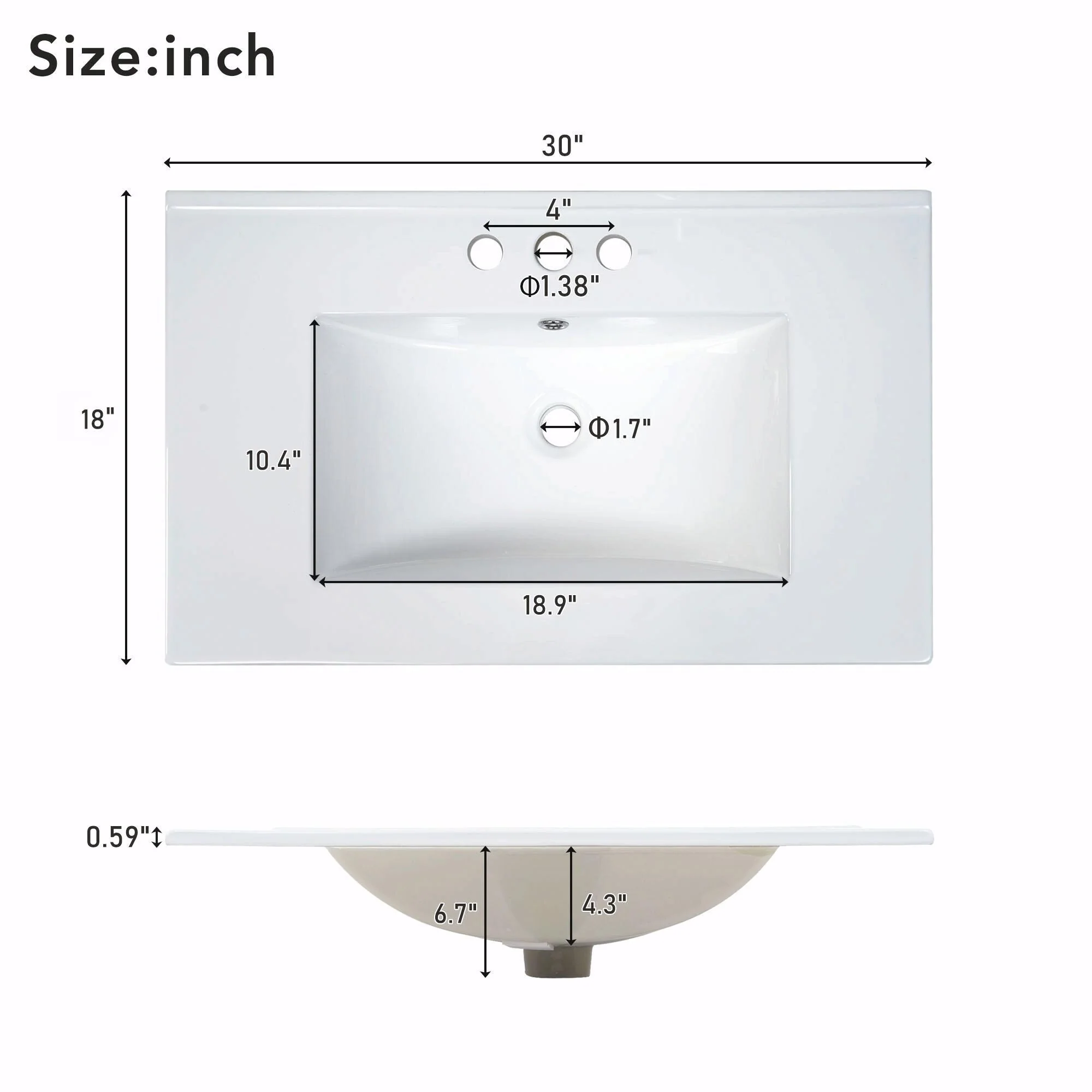 30-Inch Bathroom Vanity with Ceramic Sink Combo