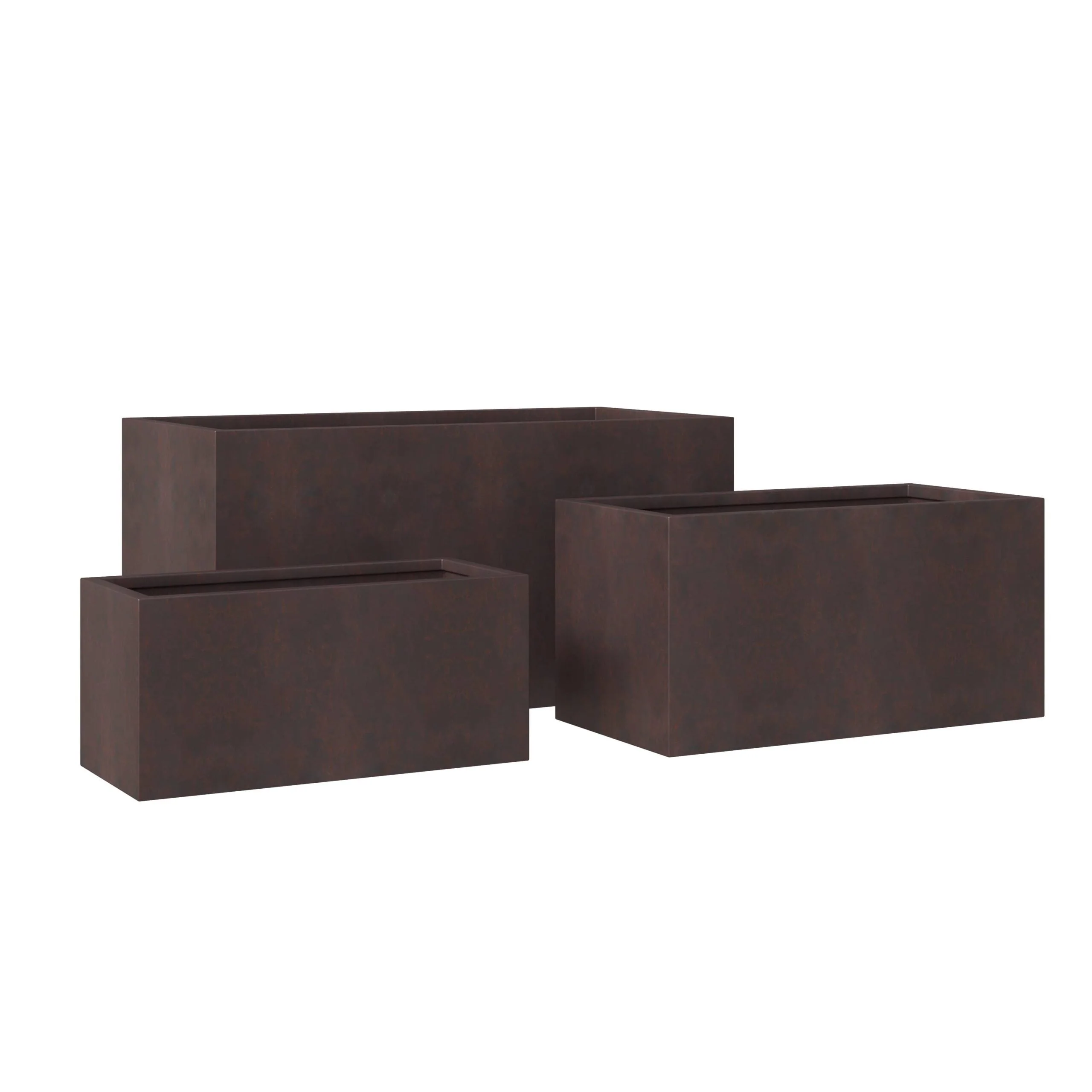 Bloom 3-Piece Rectangular Planter Set, Durable Fiberstone & MGO Clay Indoor/Outdoor Pots with Drainage