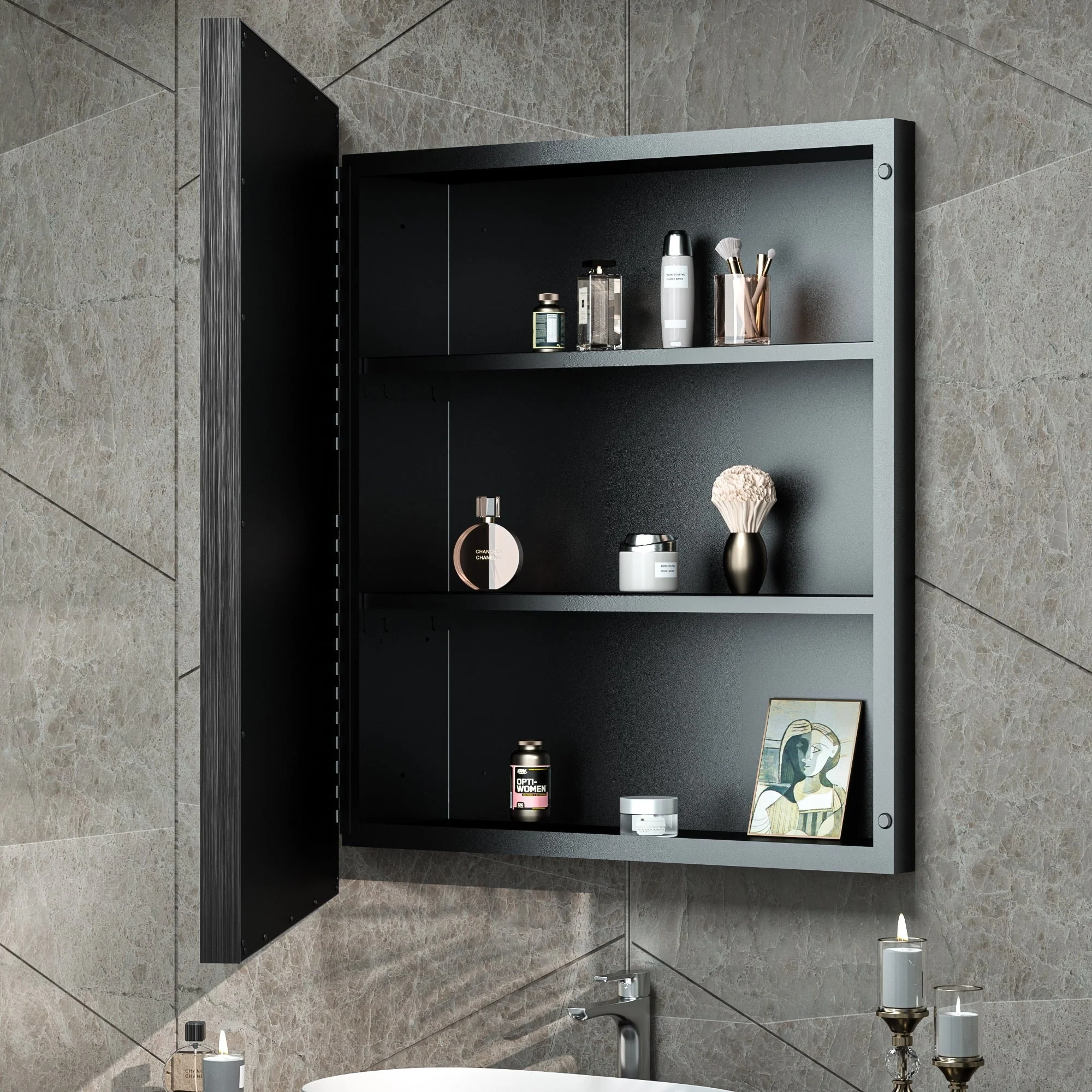 TokeShimi Medicine Cabinets for Bathroom with Mirror, Beveled Framed