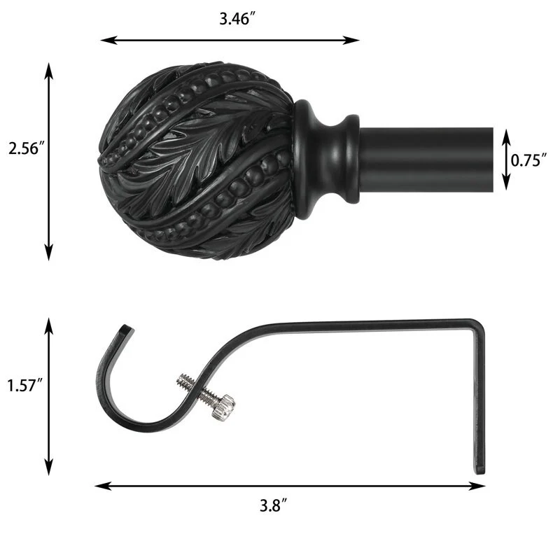 Debuono Black Adjustable Curtain Rod with Final Set