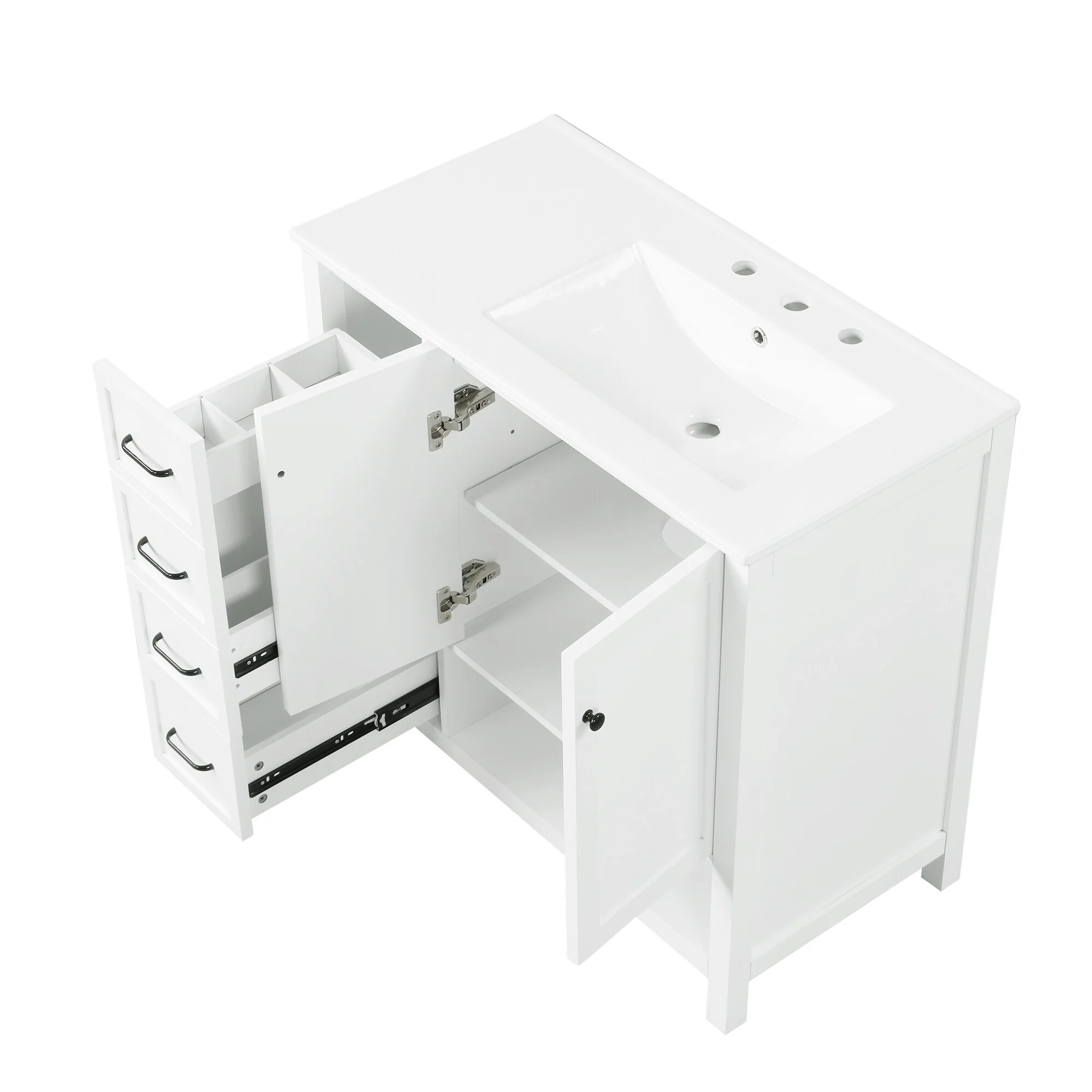 Bathroom Vanity with Ceramic Sink, Bathroom Storage Cabinet with 2 Drawers, Bathroom Vanity with 1 Tip-Out Drawer and 1 Door