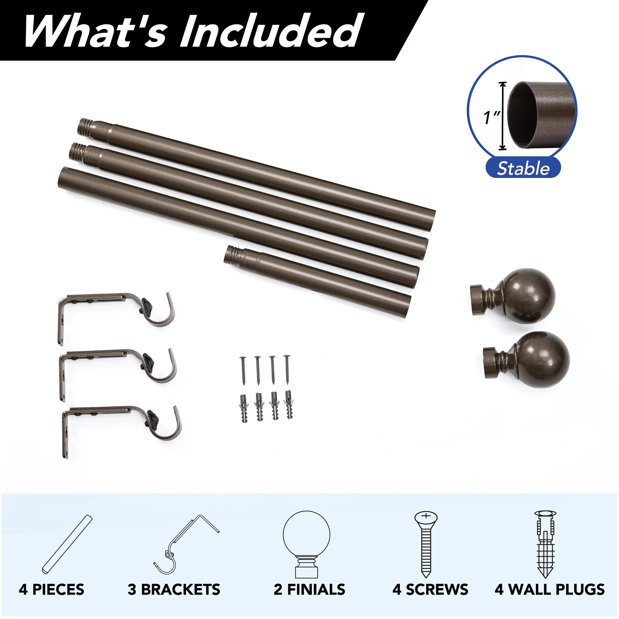 Deconovo 1 Inch Window Curtain Rod
