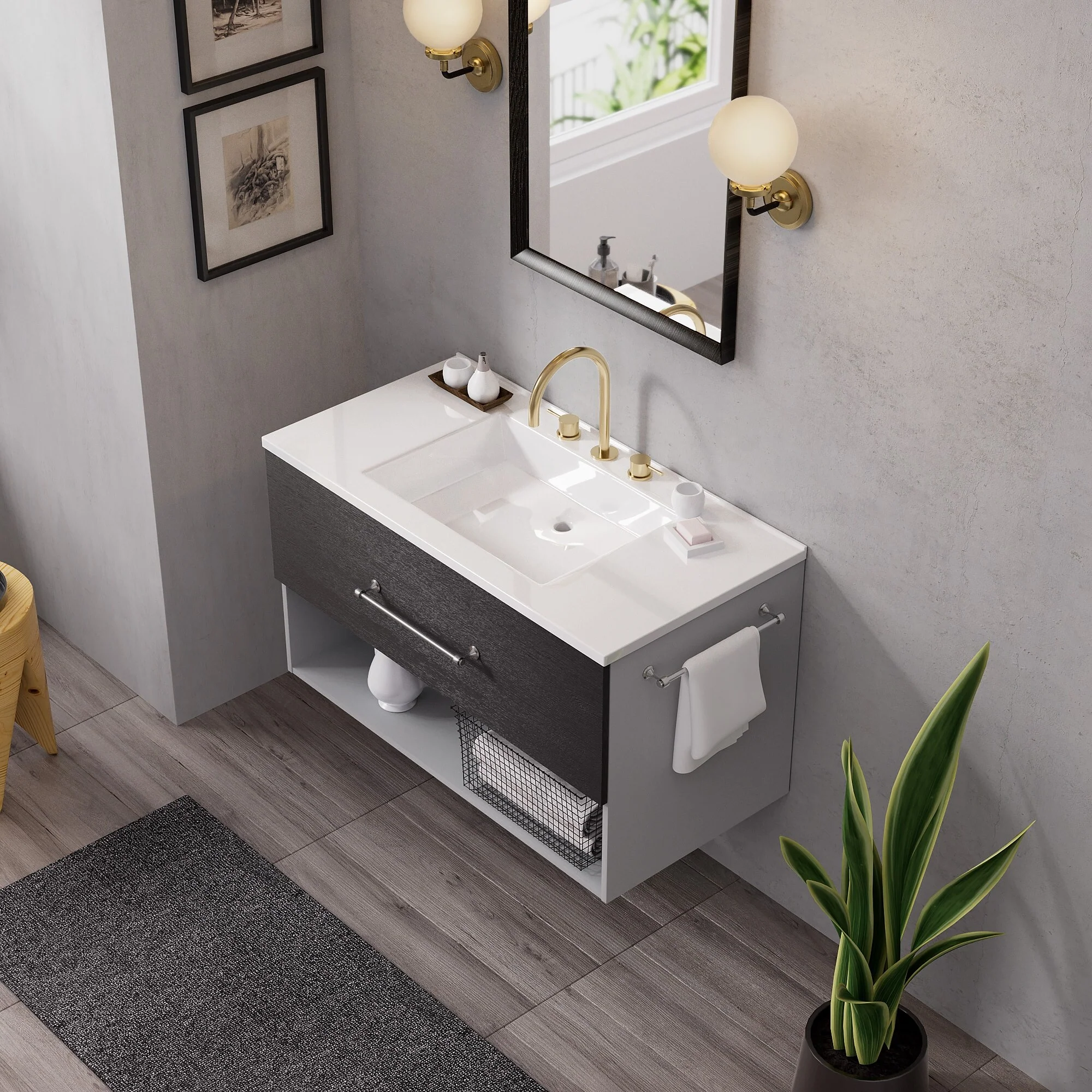 36-Inch Minimalist MDF Bathroom Vanity with Sink – Sleek and Simple Design for Modern Spaces