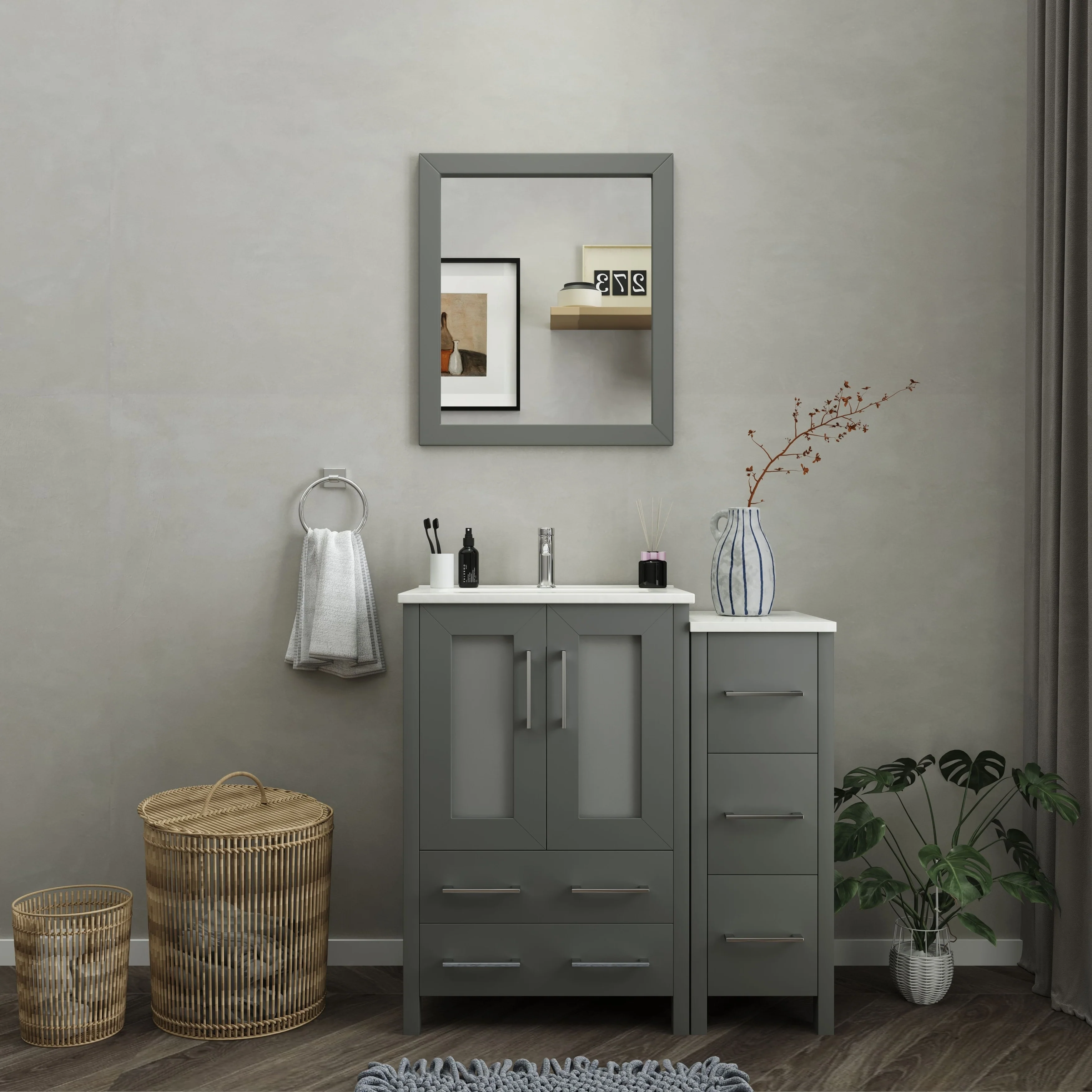 Vanity Art 36-Inch Single Sink Bathroom Vanity with Top & Free Mirror - 36 X 18.1 X 35.8