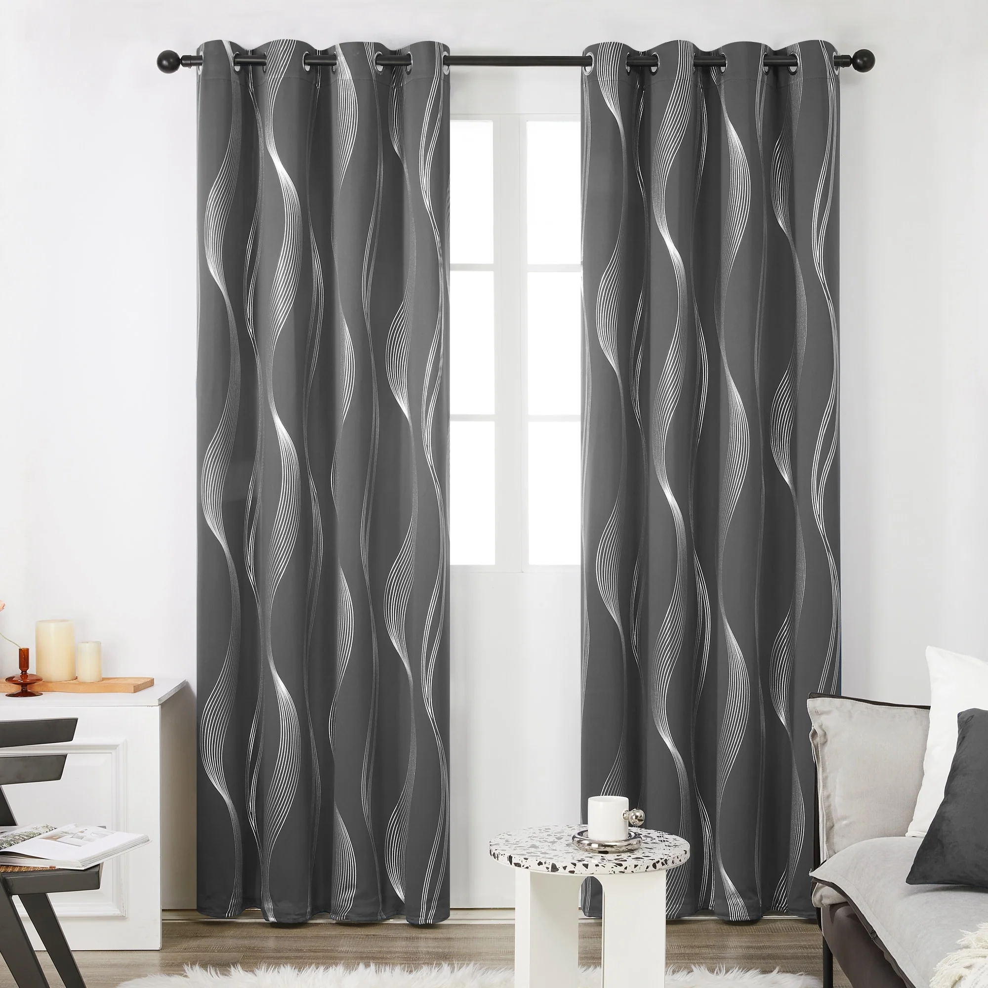 Deconovo Silver Wave 52 Width Curtain Panel Pair (2 Panel)