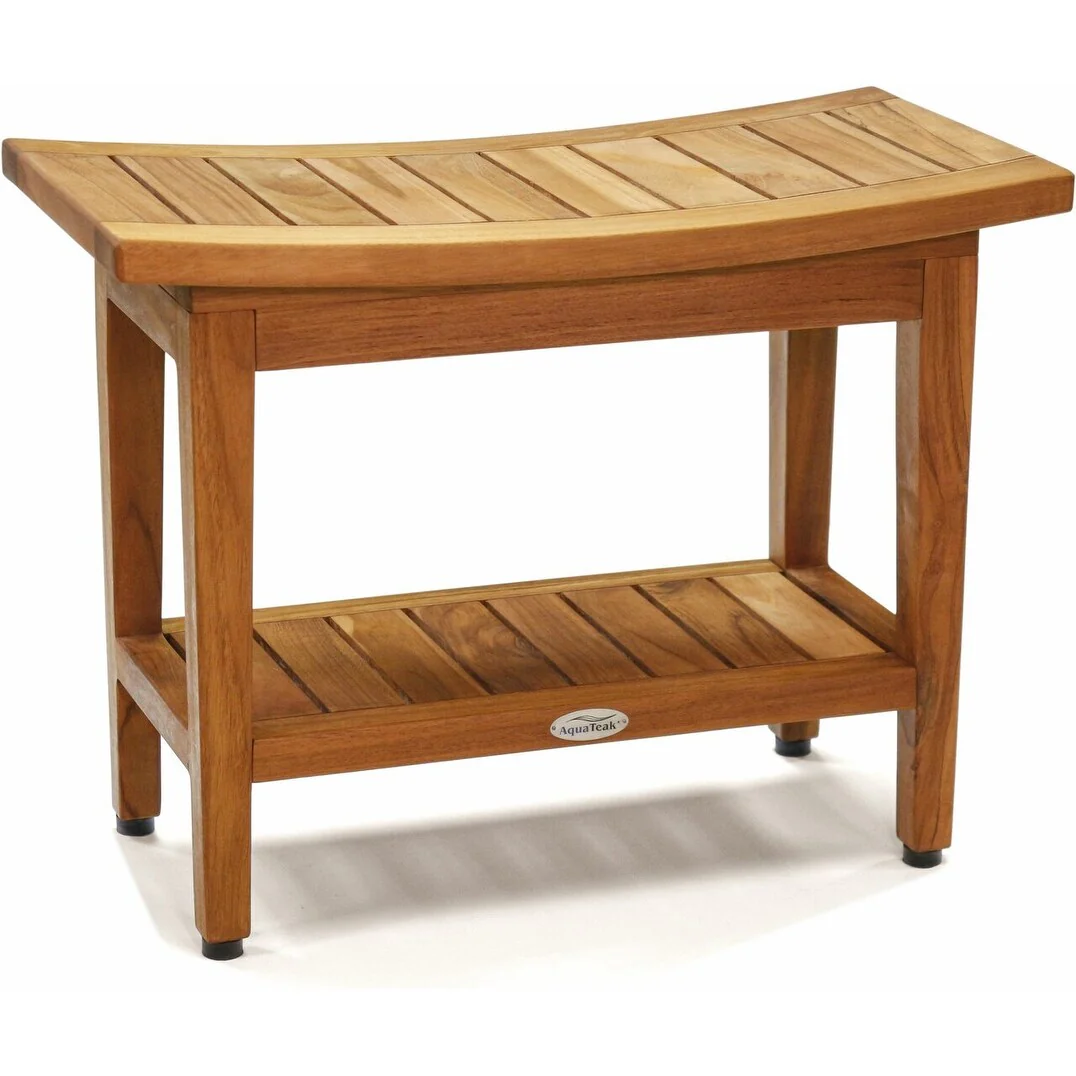 Patented Maluku Teak Shower Bench with Shelf