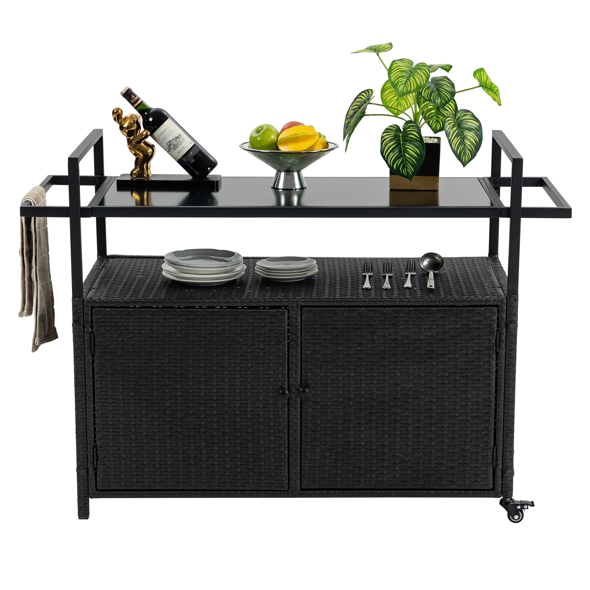 Outdoor Wicker Bar Cart