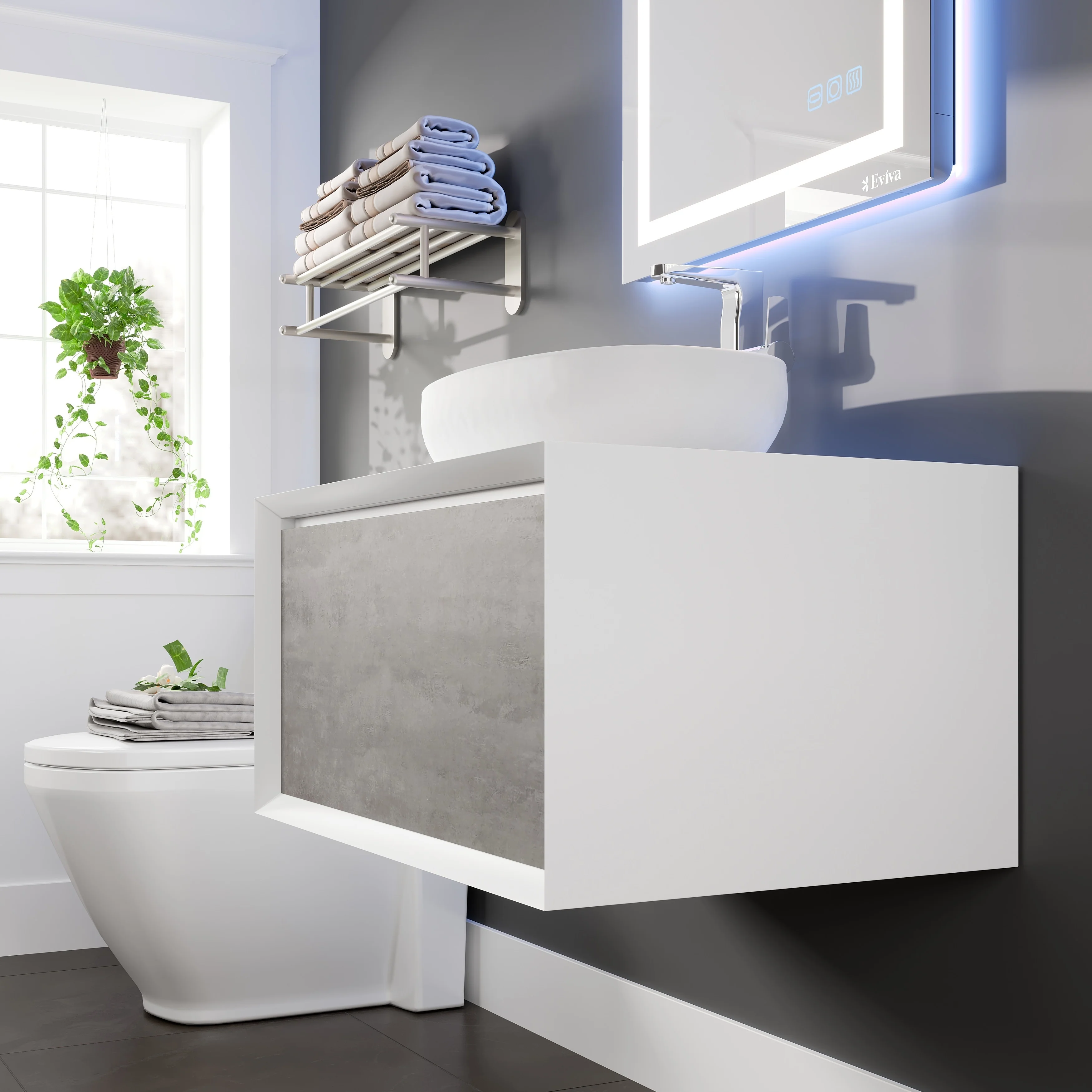 Eviva Santa Monica 30 inch Gray Wall Mount Bathroom Vanity with Acrylic Vessel Sink