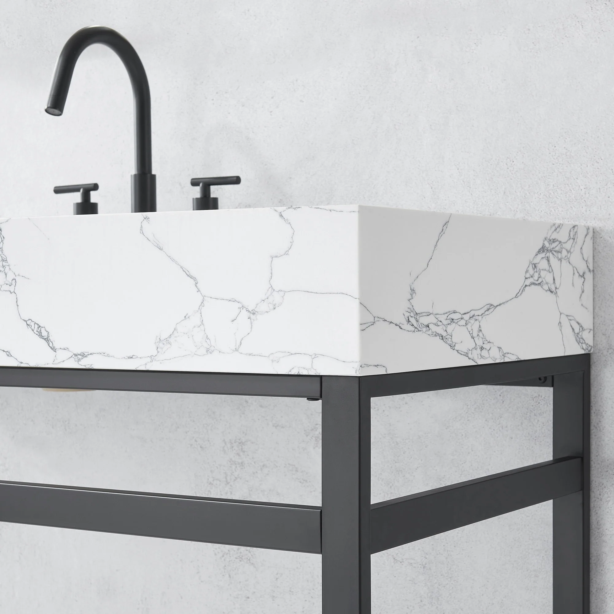 Ecija Bath Vanity, Metal Support with Composite Stone Top, no Mirror