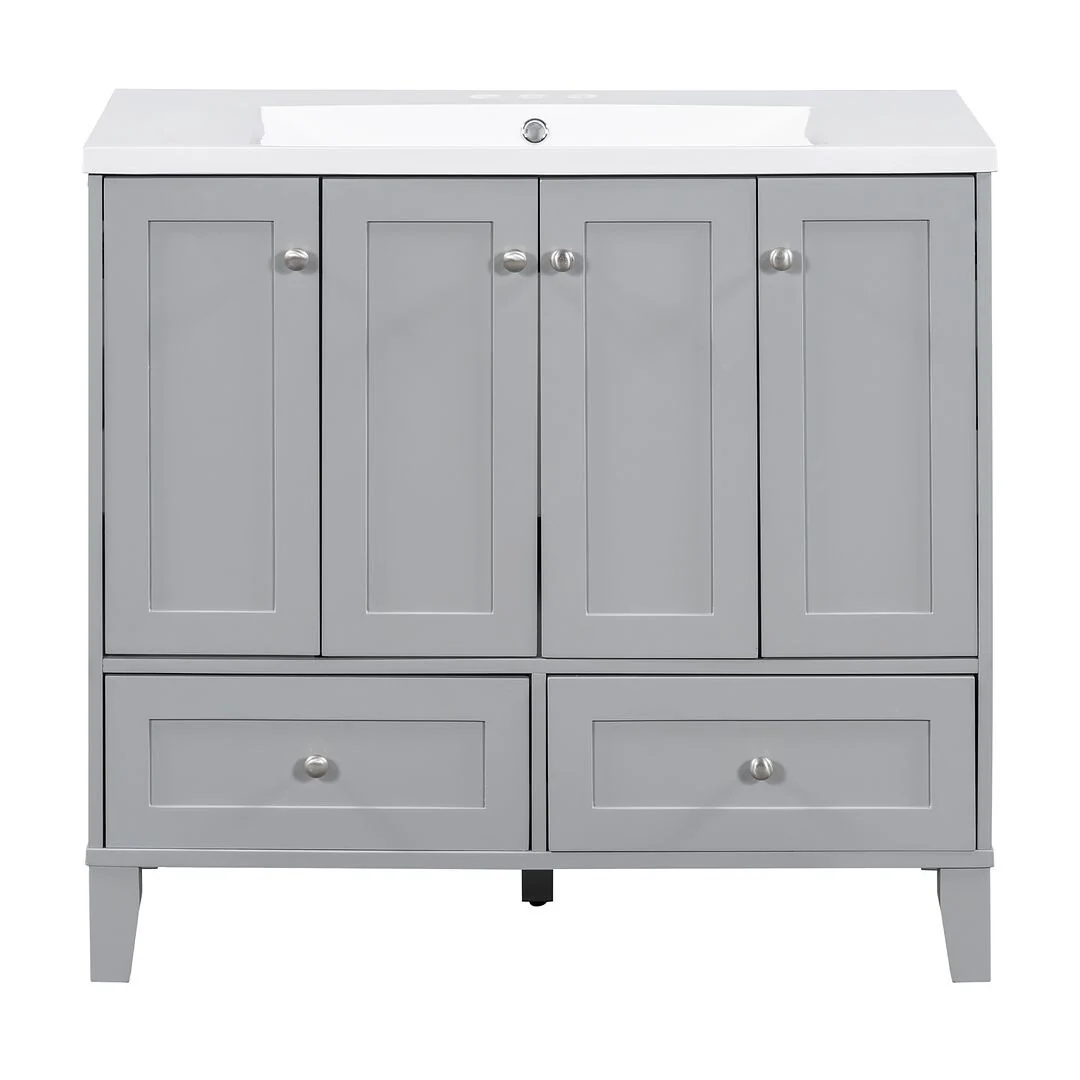 36'' Bathroom Vanity with Sink Set, Solid Wood Frame Bathroom Storage Cabinet, Freestanding Vanity Set