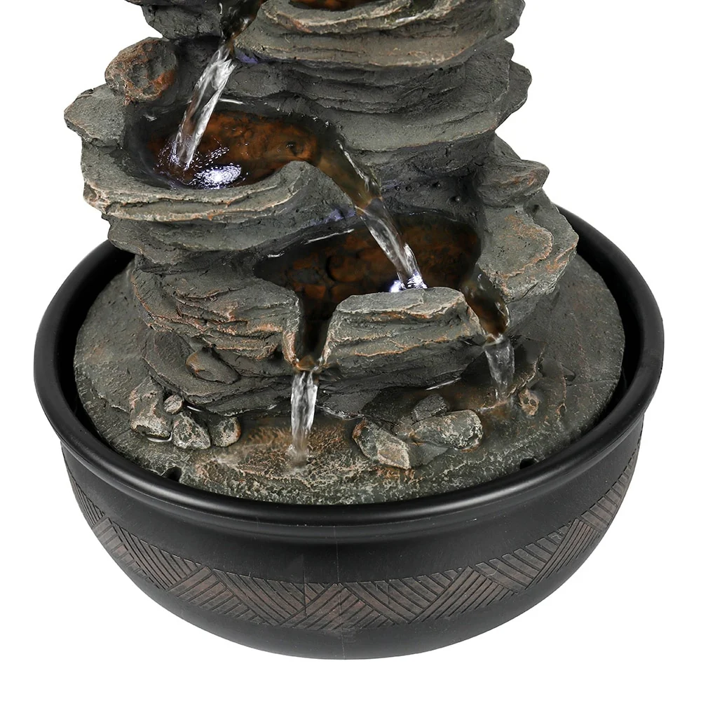 15.7 inches High Rock Falls Tabletop Water Fountain with LED Lights