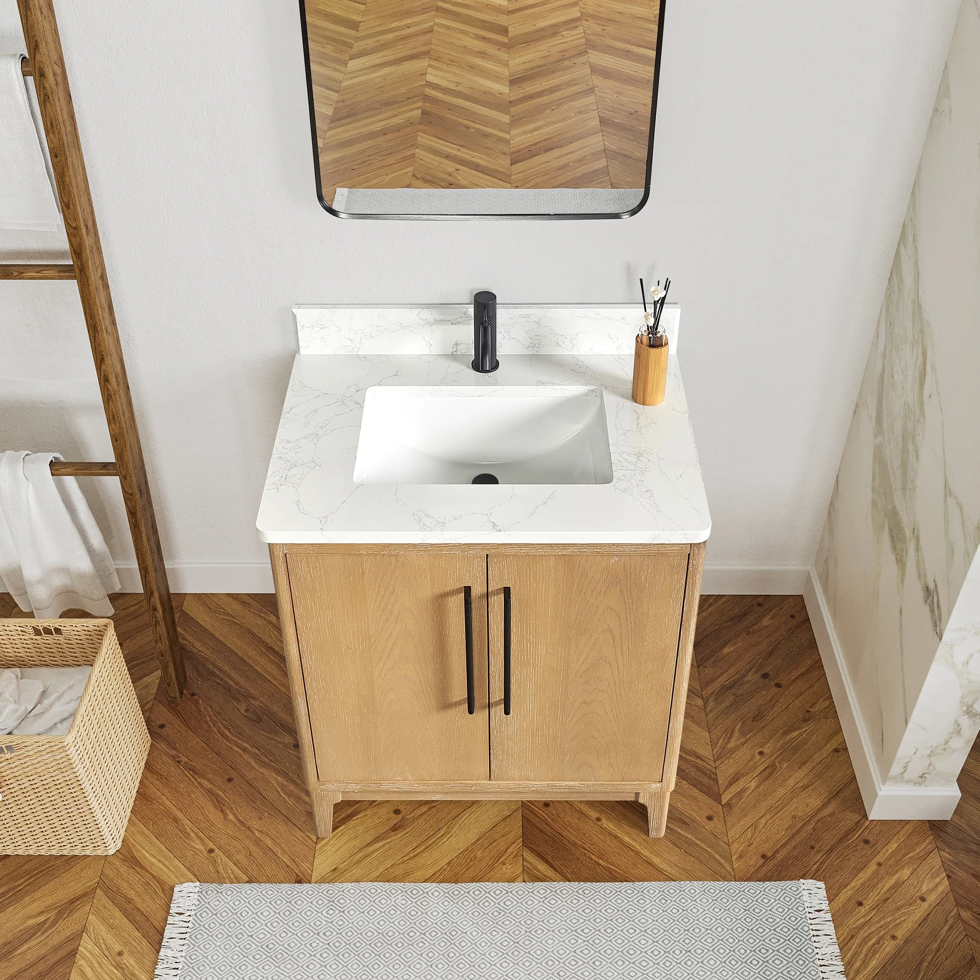 Gara Single Bath Vanity with Composite Stone Top and Mirror