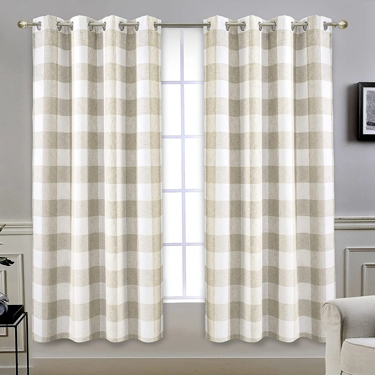 DriftAway Buffalo Check Woven Plaid Pattern Lined Blackout Thermal Insulated Window Curtain
