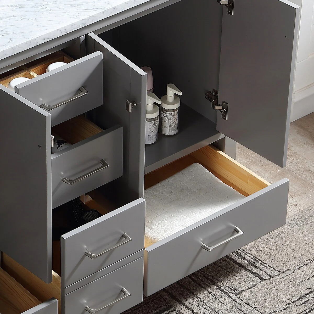 BATHLET 60 inch Quartz Countertop Double Sink Bathroom Vanity Set