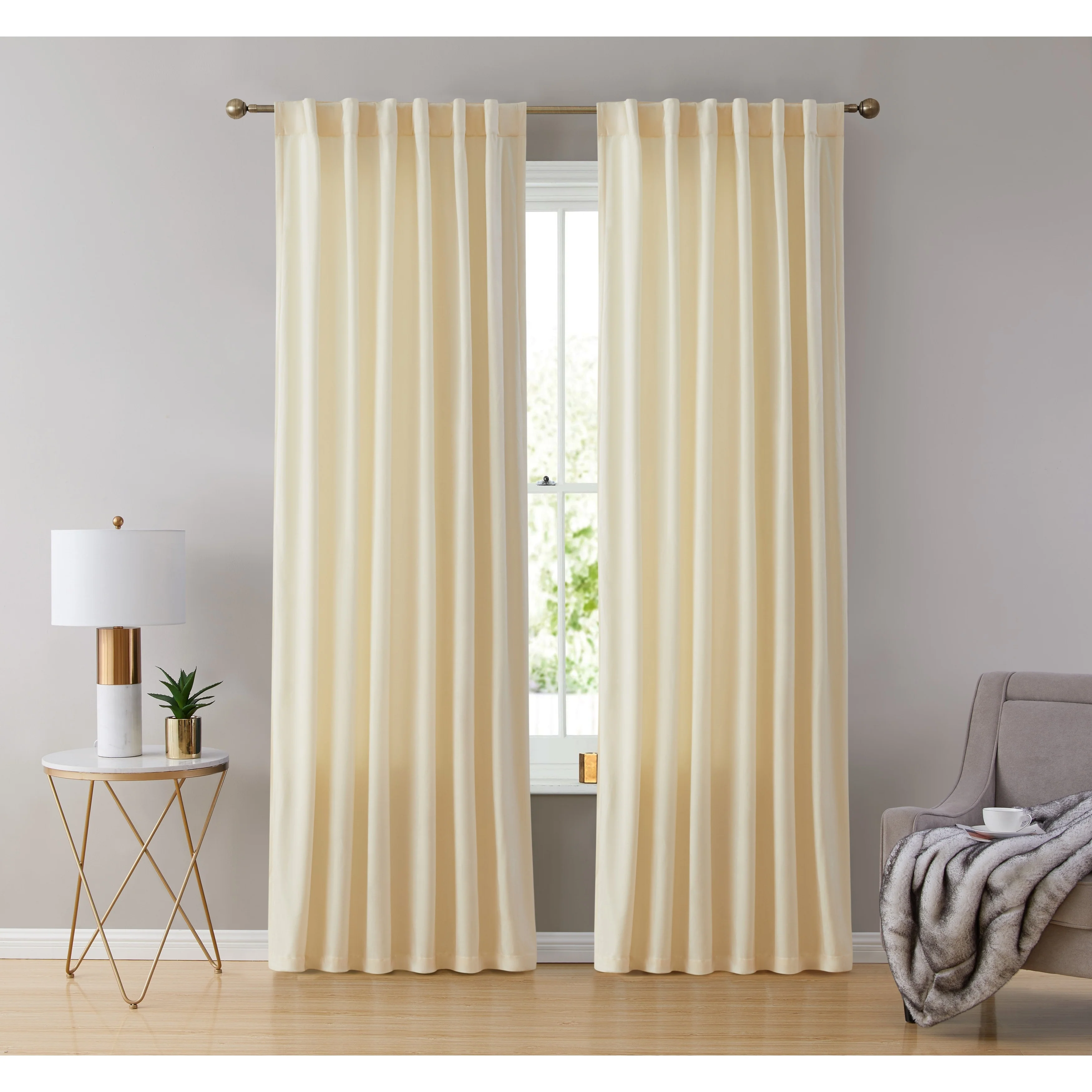 HLC.me Lopez Velvet Back Tab Rod Pocket Window Treatment Curtain Panels Bedroom & Living Room - Set of 2