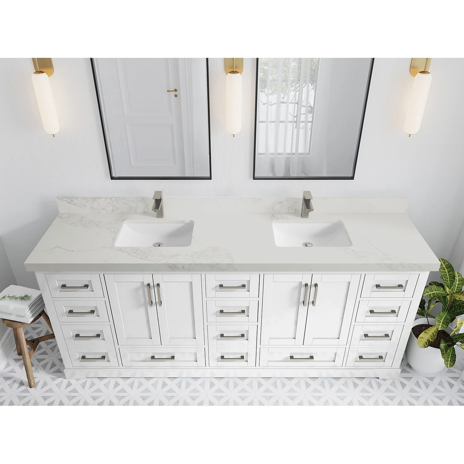Willow Collection 84 in W x 22 in D x 36 in H Boston Double Bowl Sink Bathroom Vanity with Countertop