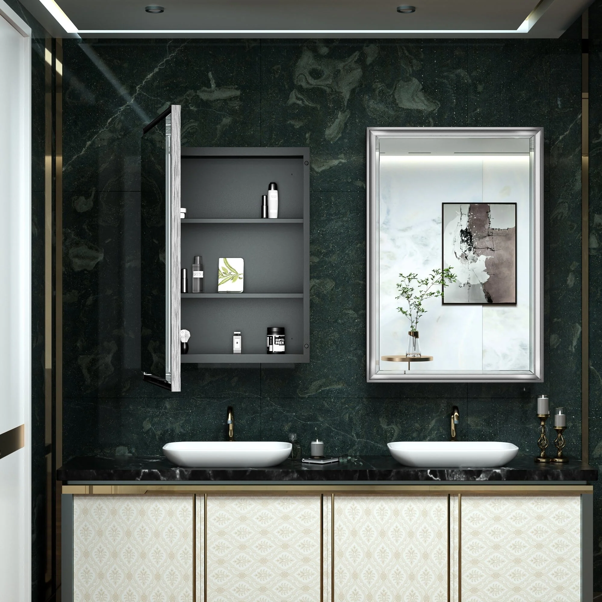 TokeShimi Medicine Cabinets for Bathroom with Mirror, Beveled Framed