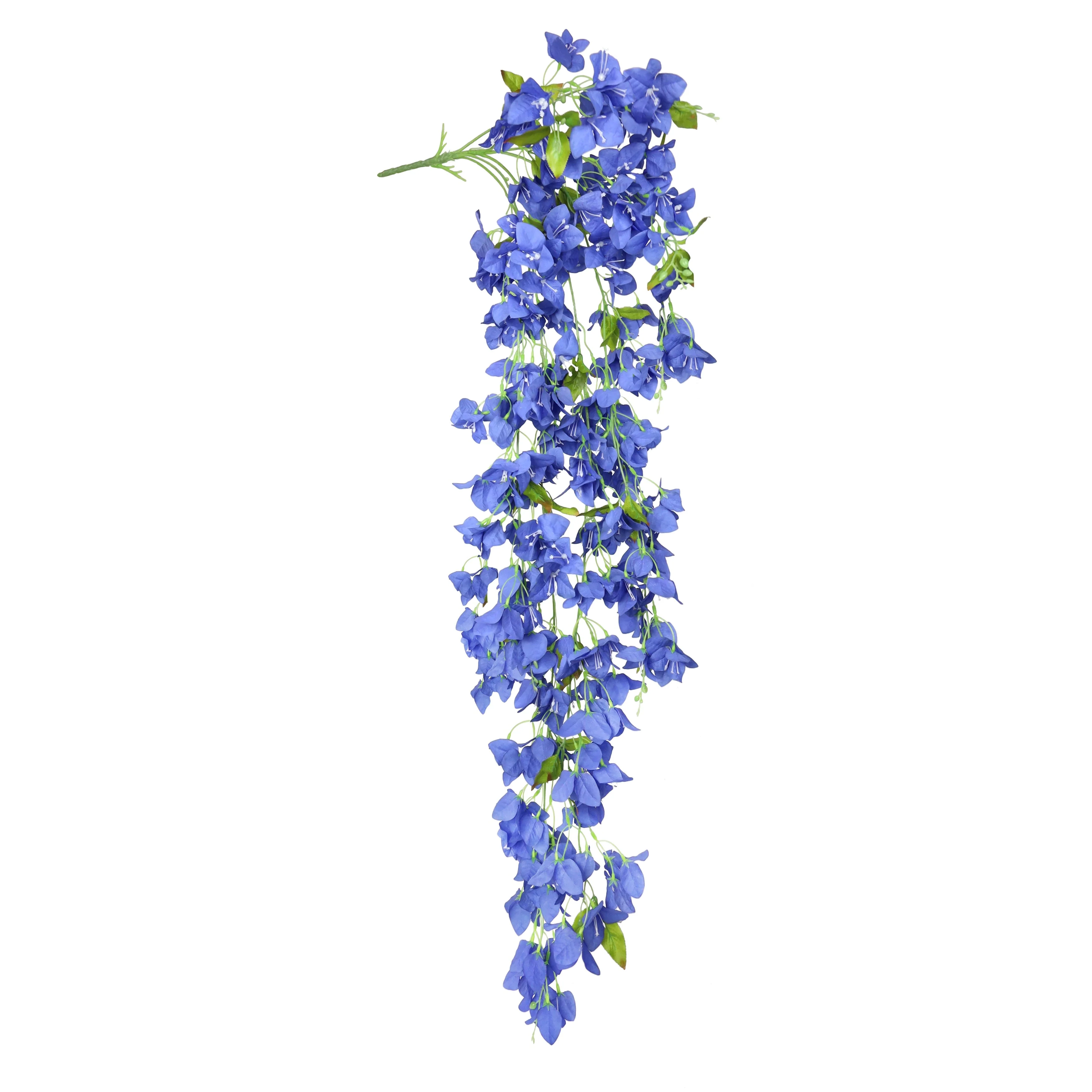 Blue Artificial Bougainvillea Flower Stem Hanging Spray Bush 50in - 50