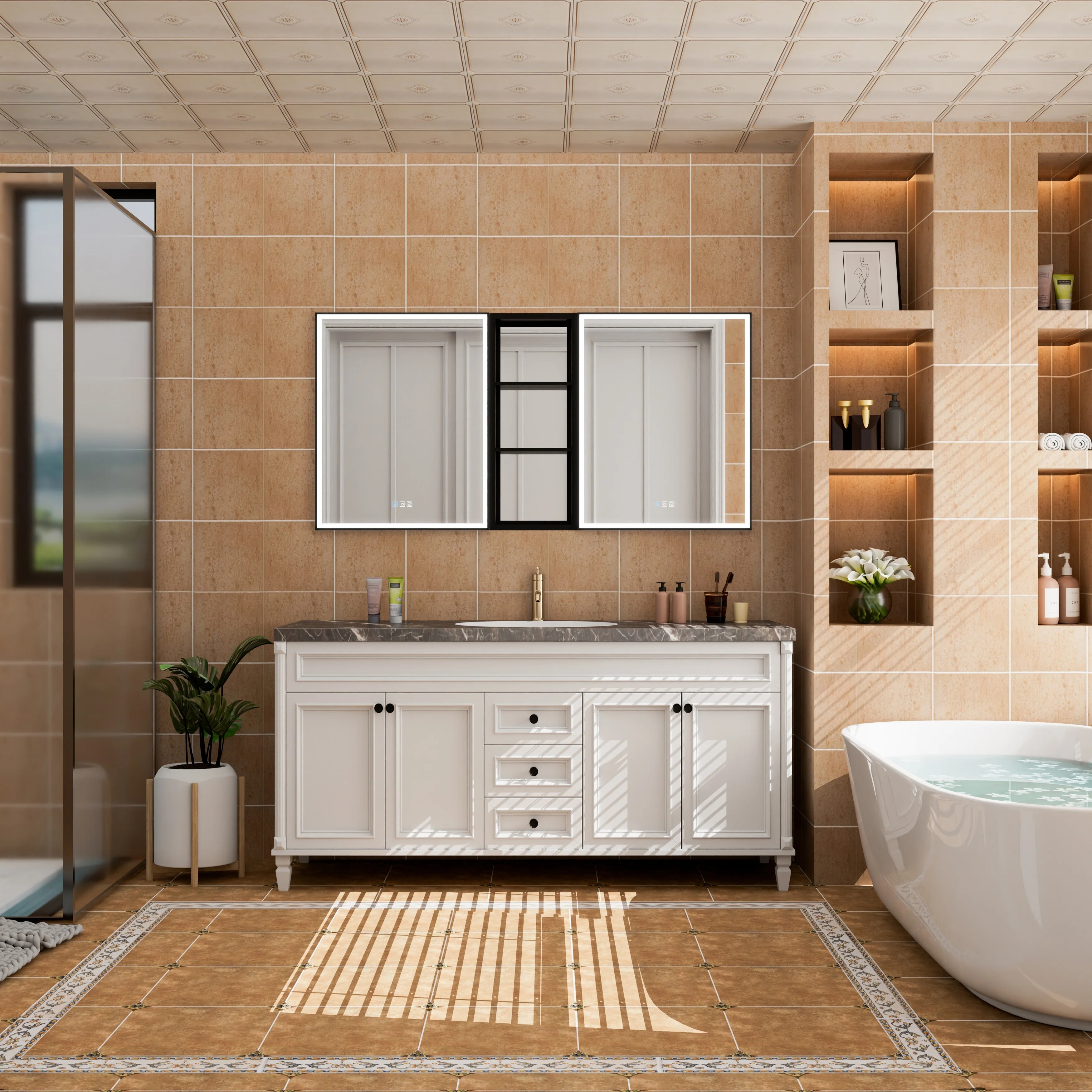 30 in. H Recessed or Surface Wall Mounted LED Mirror Cabinet With Black Side Cabinet