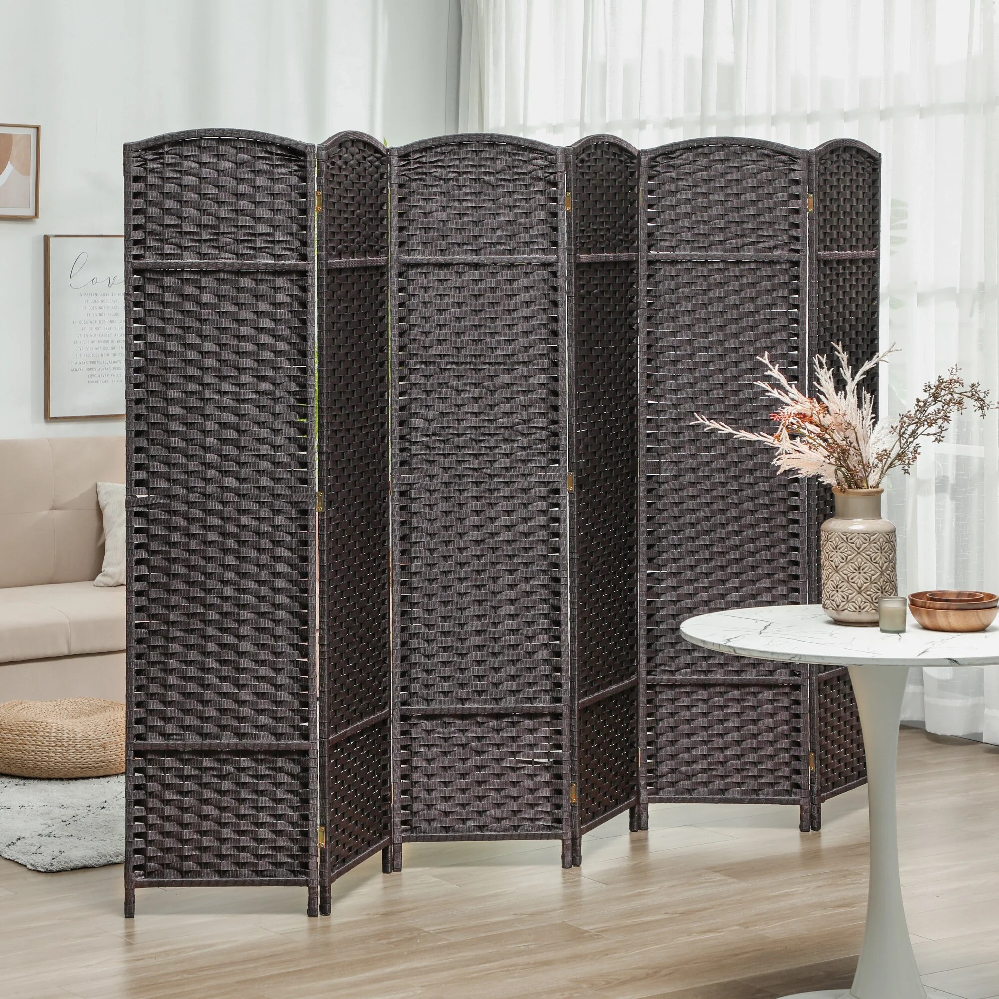 HOMCOM Room Divider, 6 Panel Folding Privacy Screen, 5.6' Tall Freestanding Wall Partition