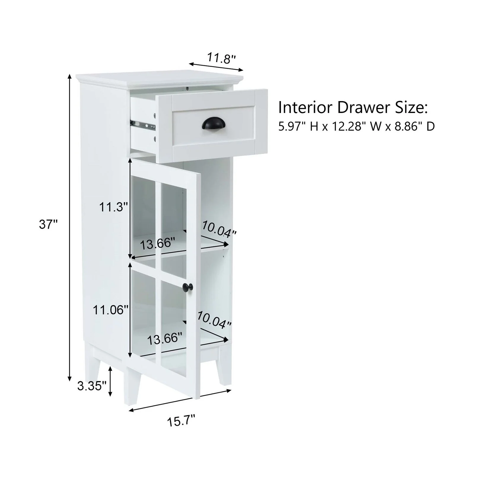 White MDF Wood Slim Bathroom Storage Cabinet and End Table - 37