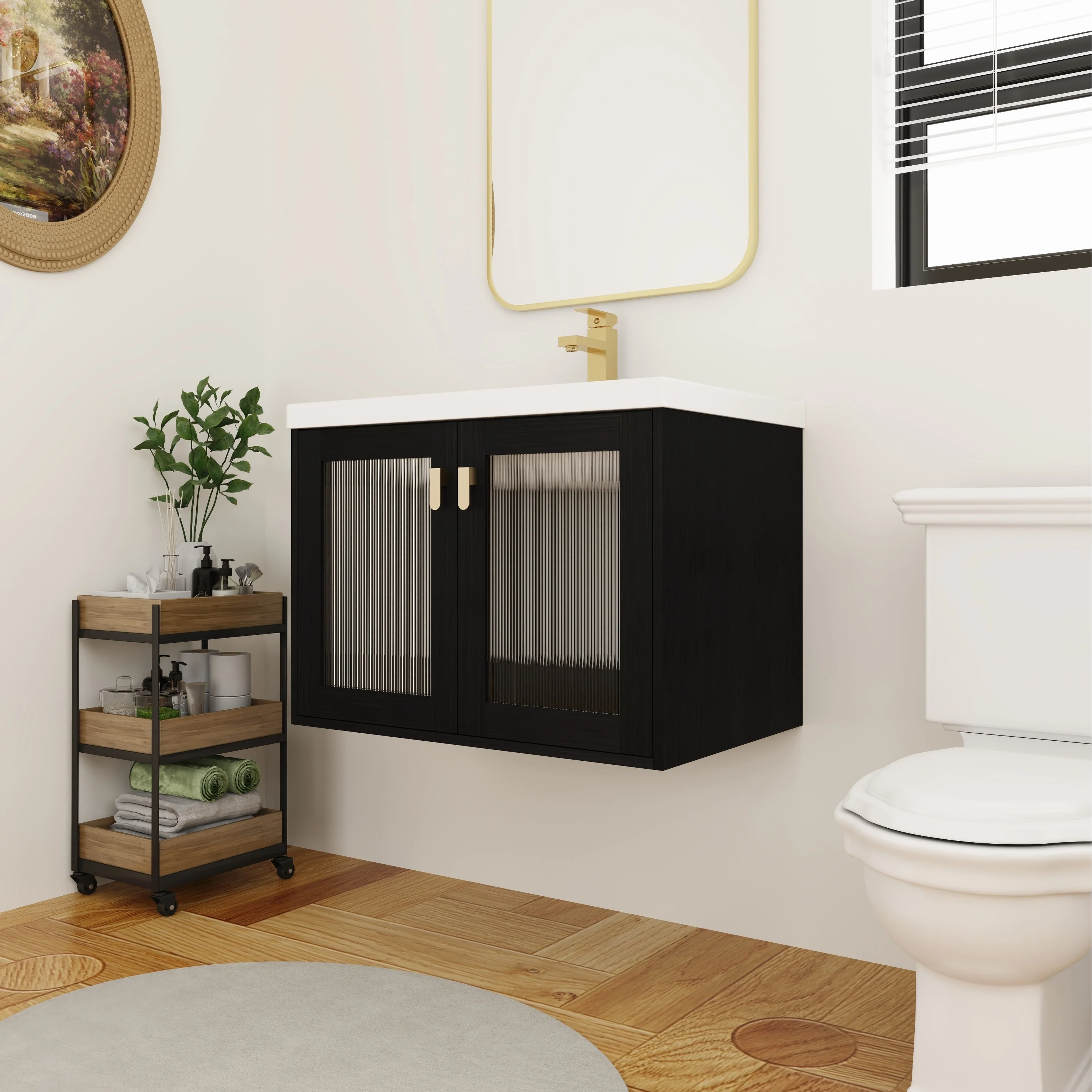 BNK 28/ 32/36/40 Inch Single Sink Bathroom Vanity with Soft Close Door, Modern Floating Vanity