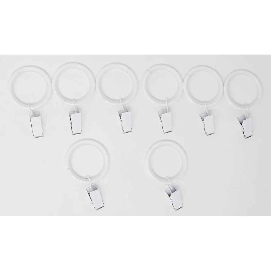 Set of 8 Curtain Drapery Rings with Clips, 1.5-inch Inner Diameter, Nylon Insert Quiet Smooth